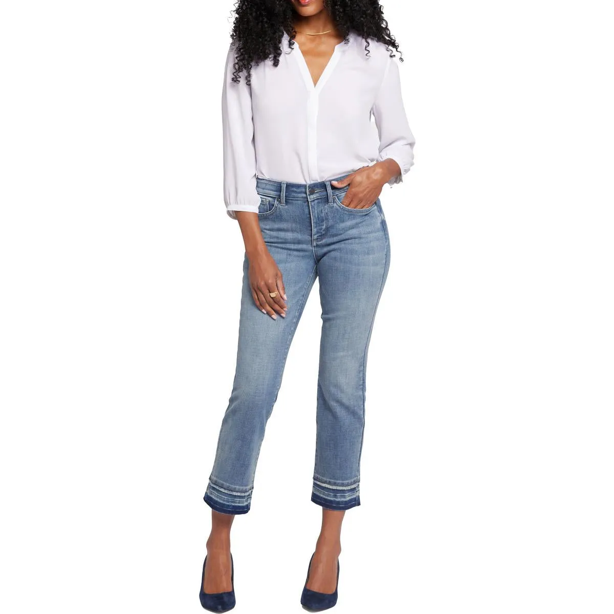 NYDJ Womens Marilyn Raw Hem Denim Straight Leg Jeans