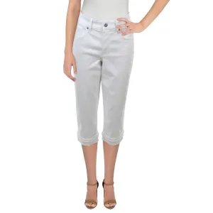 NYDJ Womens Petites Marilyn Denim Frayed Hem Straight Crop Jeans