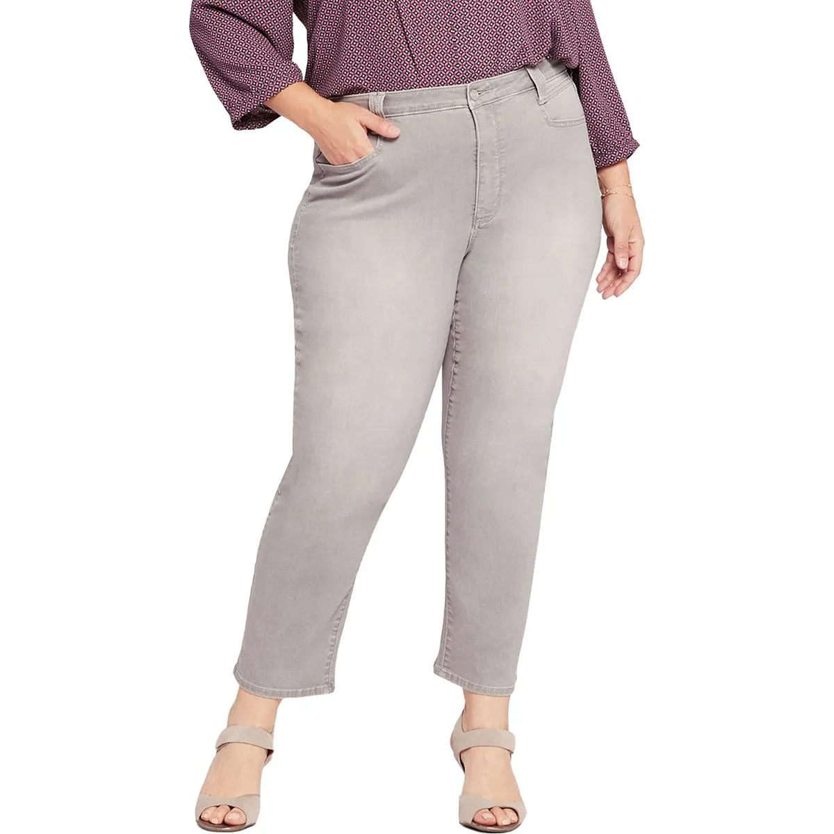 NYDJ Womens Plus Relaxed Ankle Straight Leg Jeans