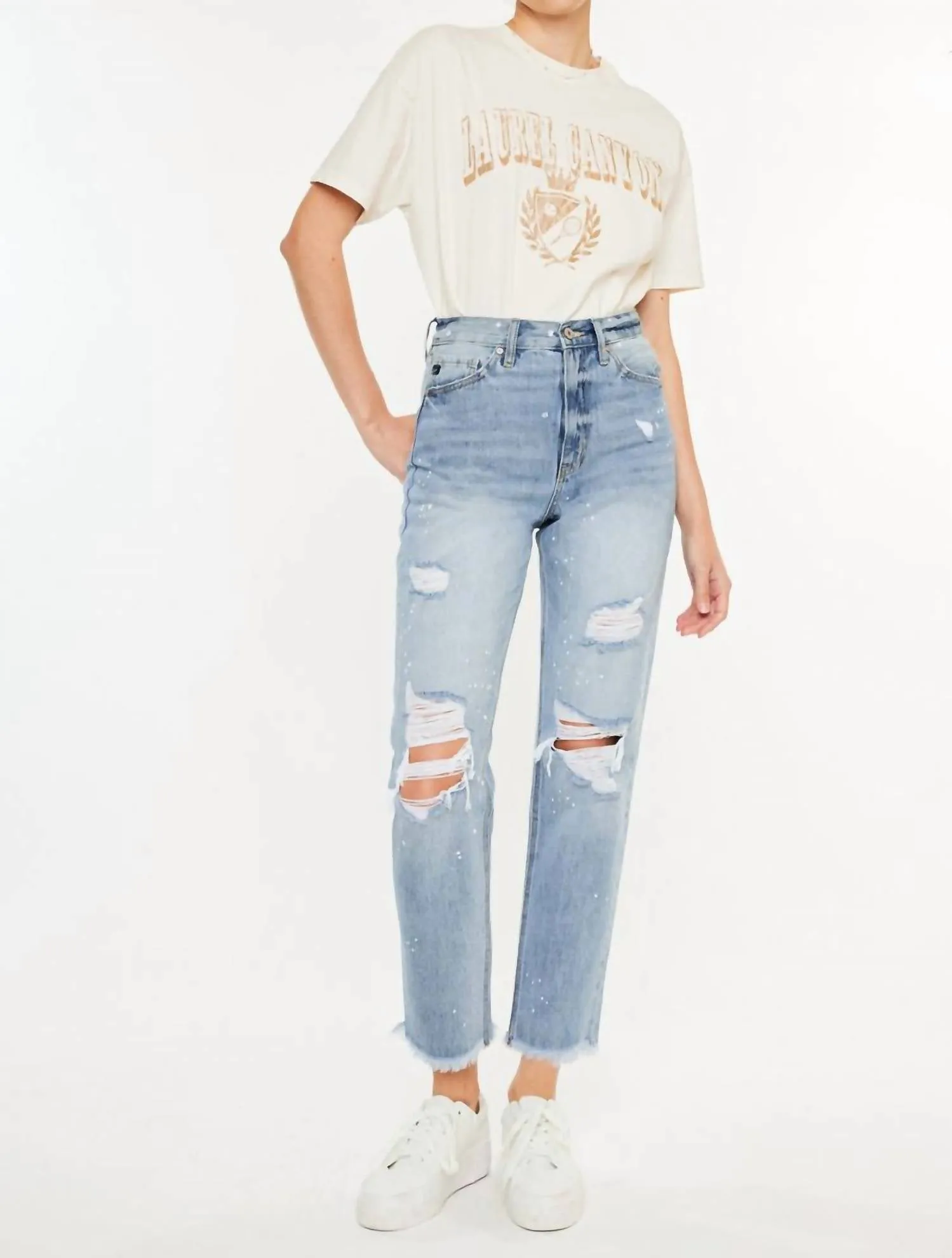 Oceane Paint Splatter Straight Jeans In Medium Wash