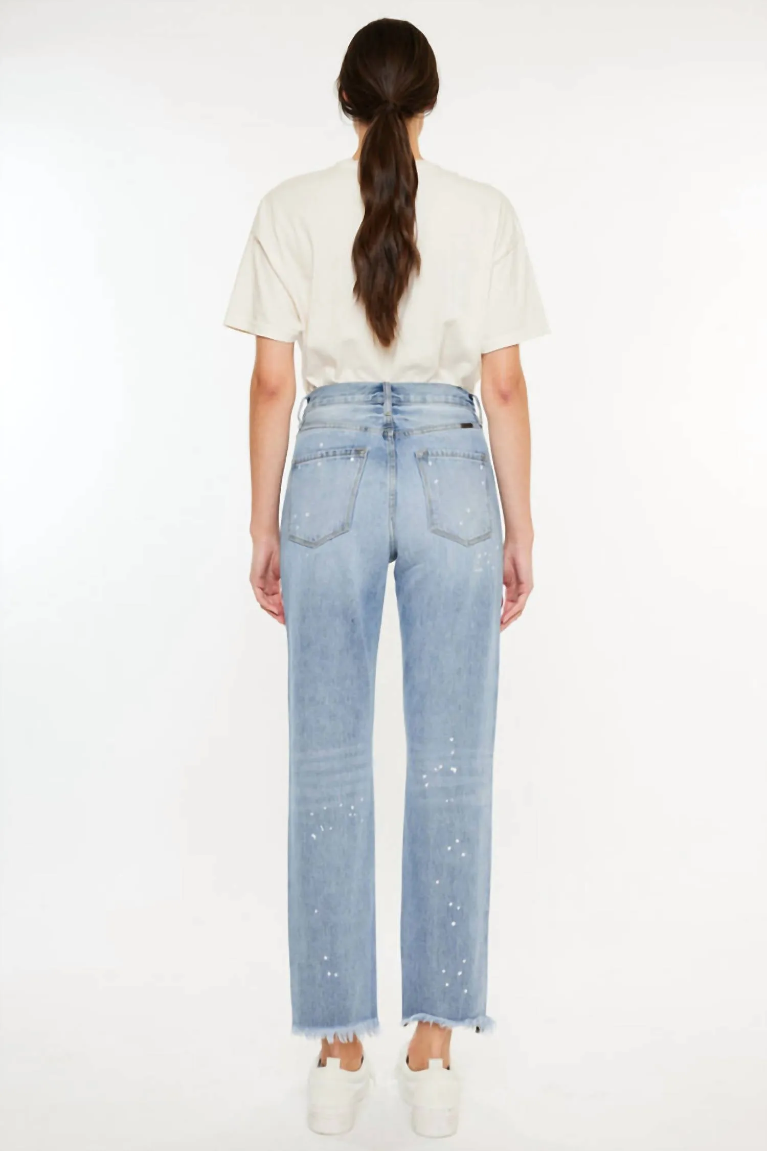 Oceane Paint Splatter Straight Jeans In Medium Wash