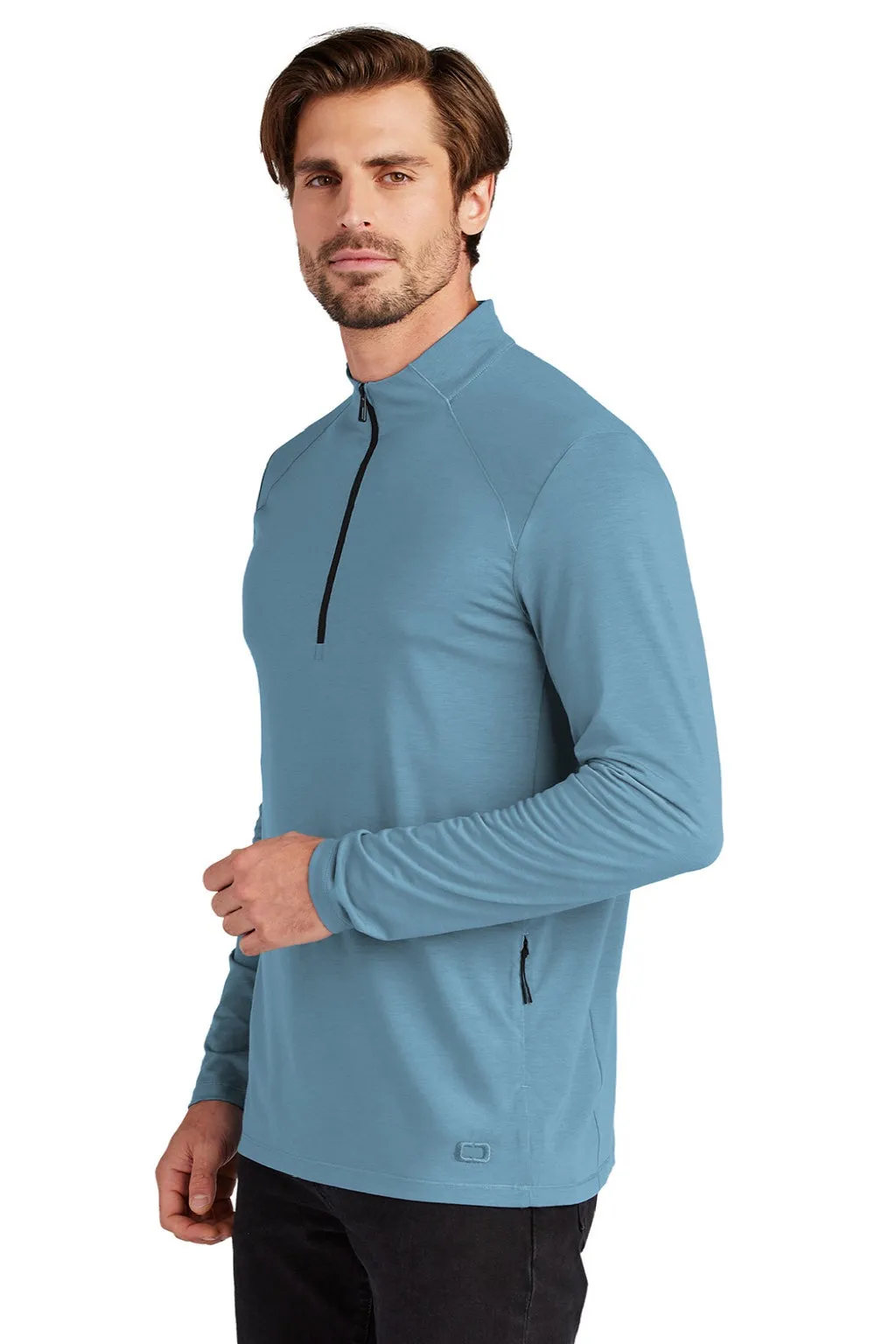 Ogio Mens Motion Moisture Wicking 1/4 Zip Sweatshirt w/ Pocket - Mist Blue