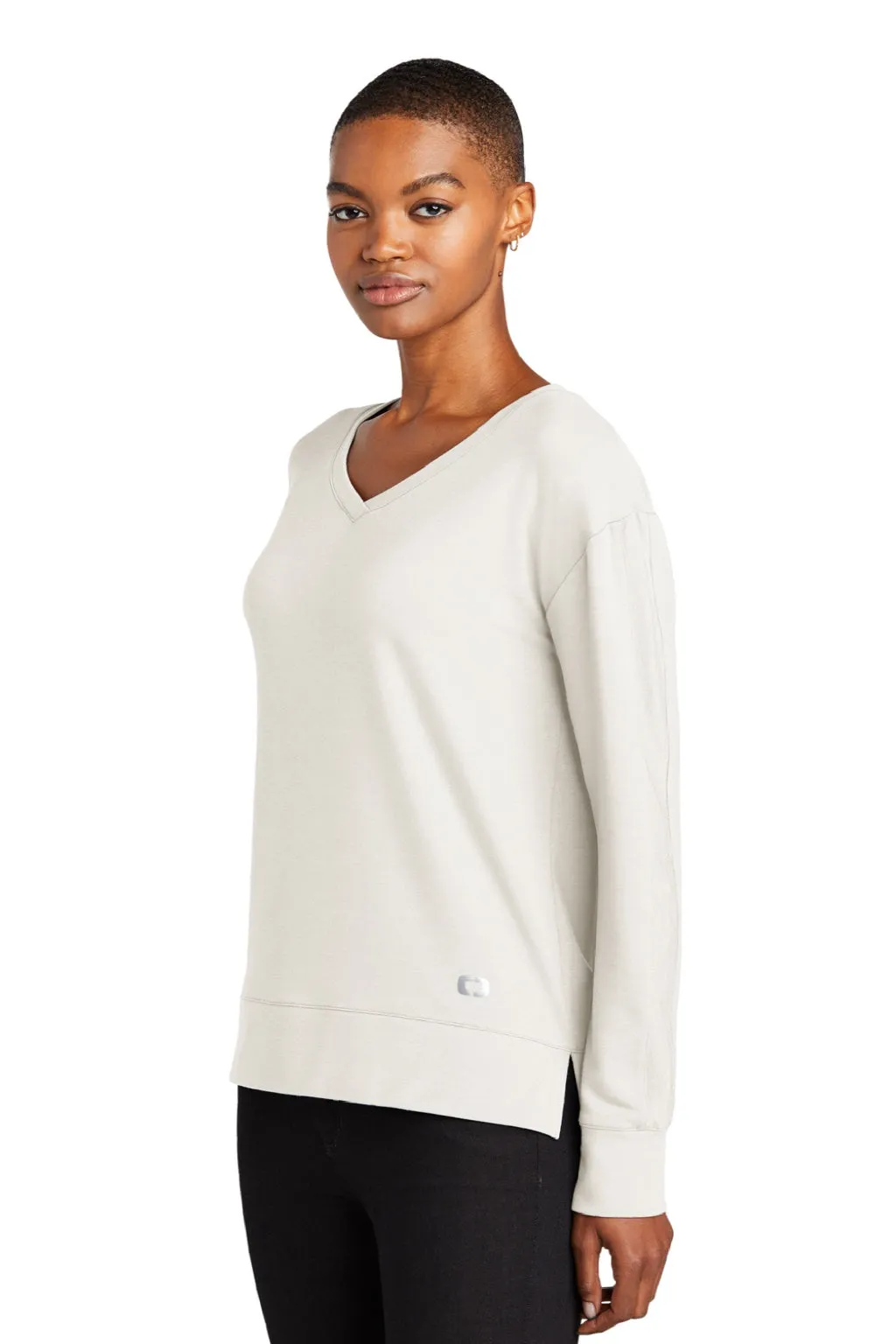 Ogio Womens Luuma Flex V-Neck Sweatshirt - Ivory Snow White