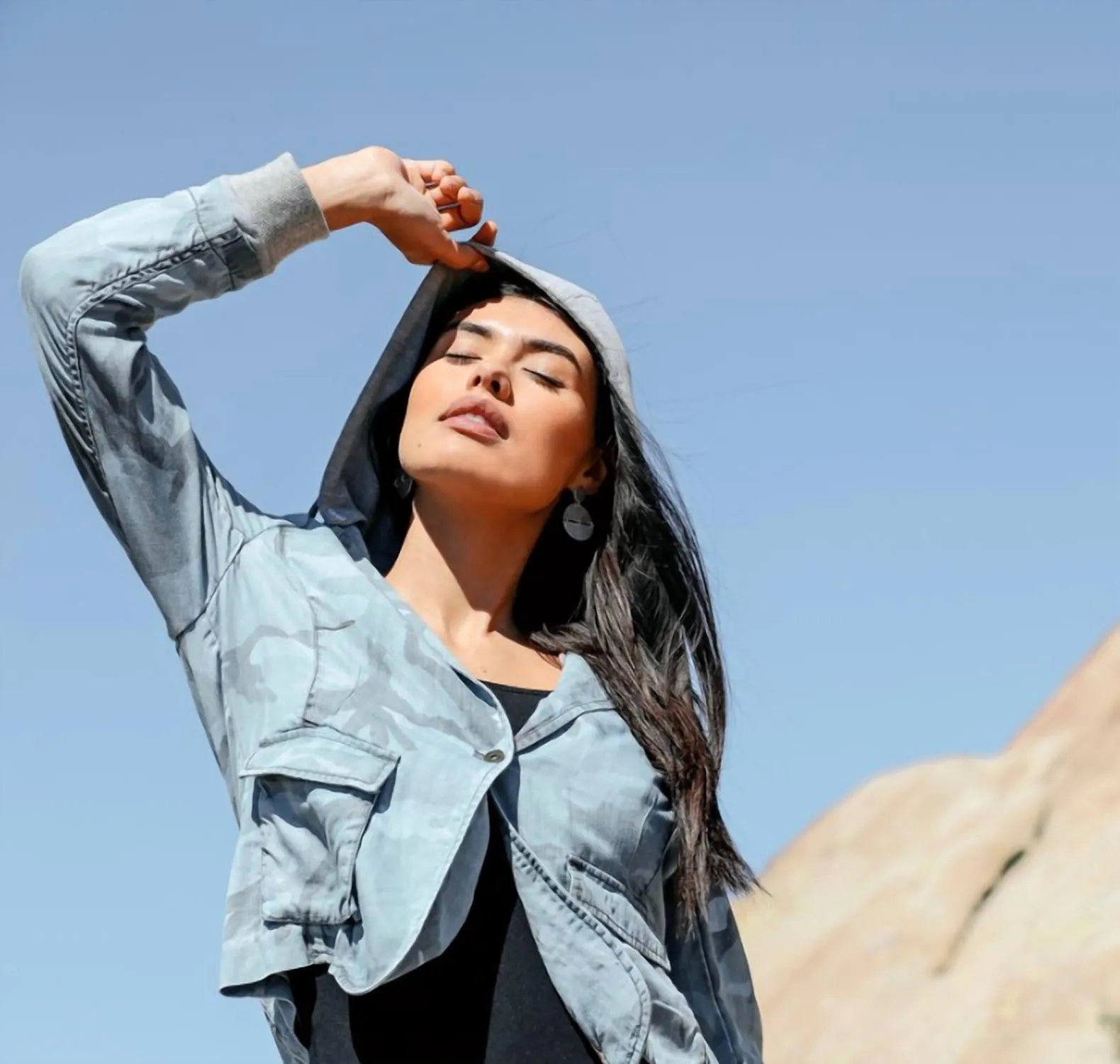 Pamela Hooded Blazer In Denim Camo