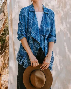 Patchwork Chambray Cardigan In Denim