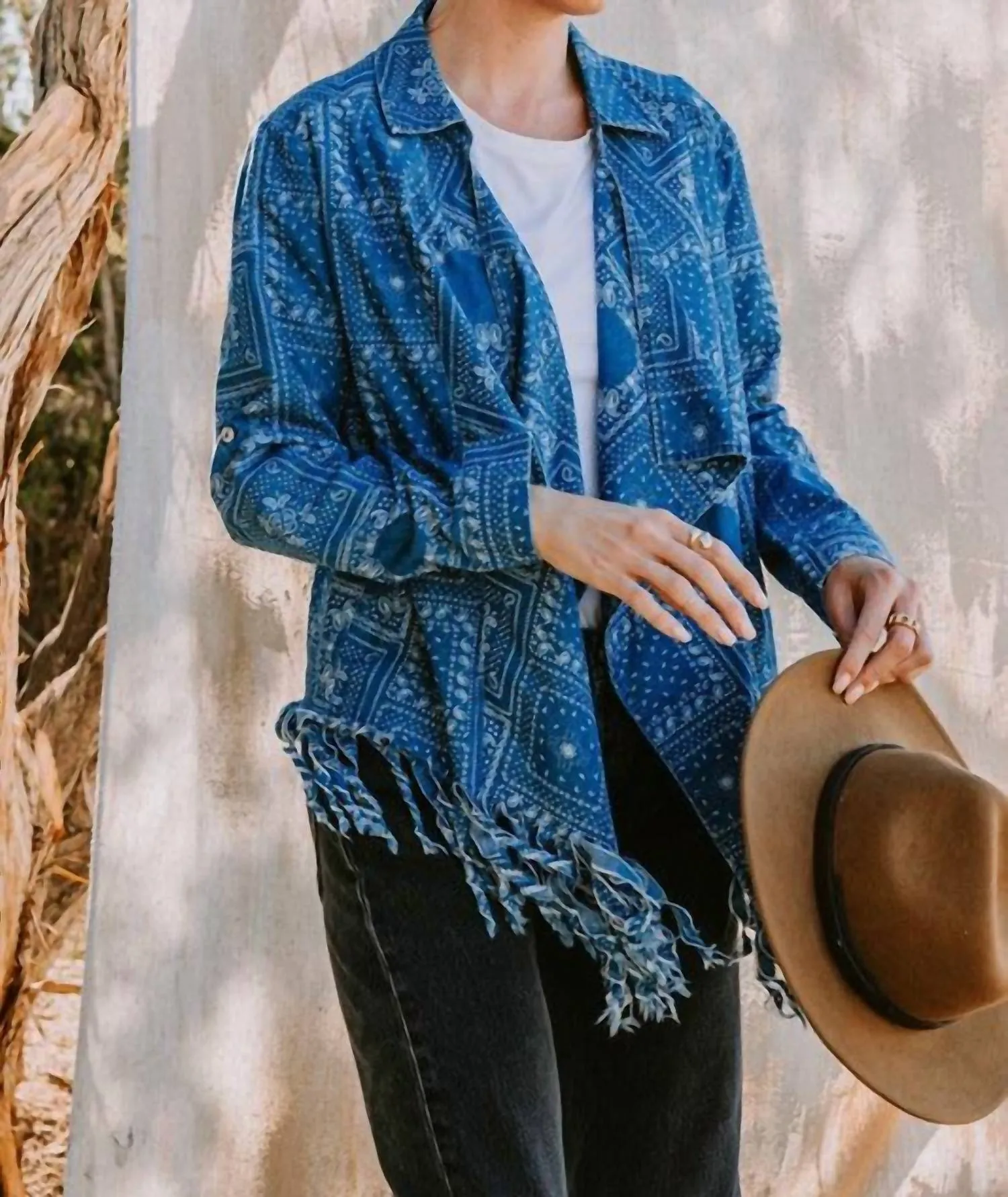 Patchwork Chambray Cardigan In Denim