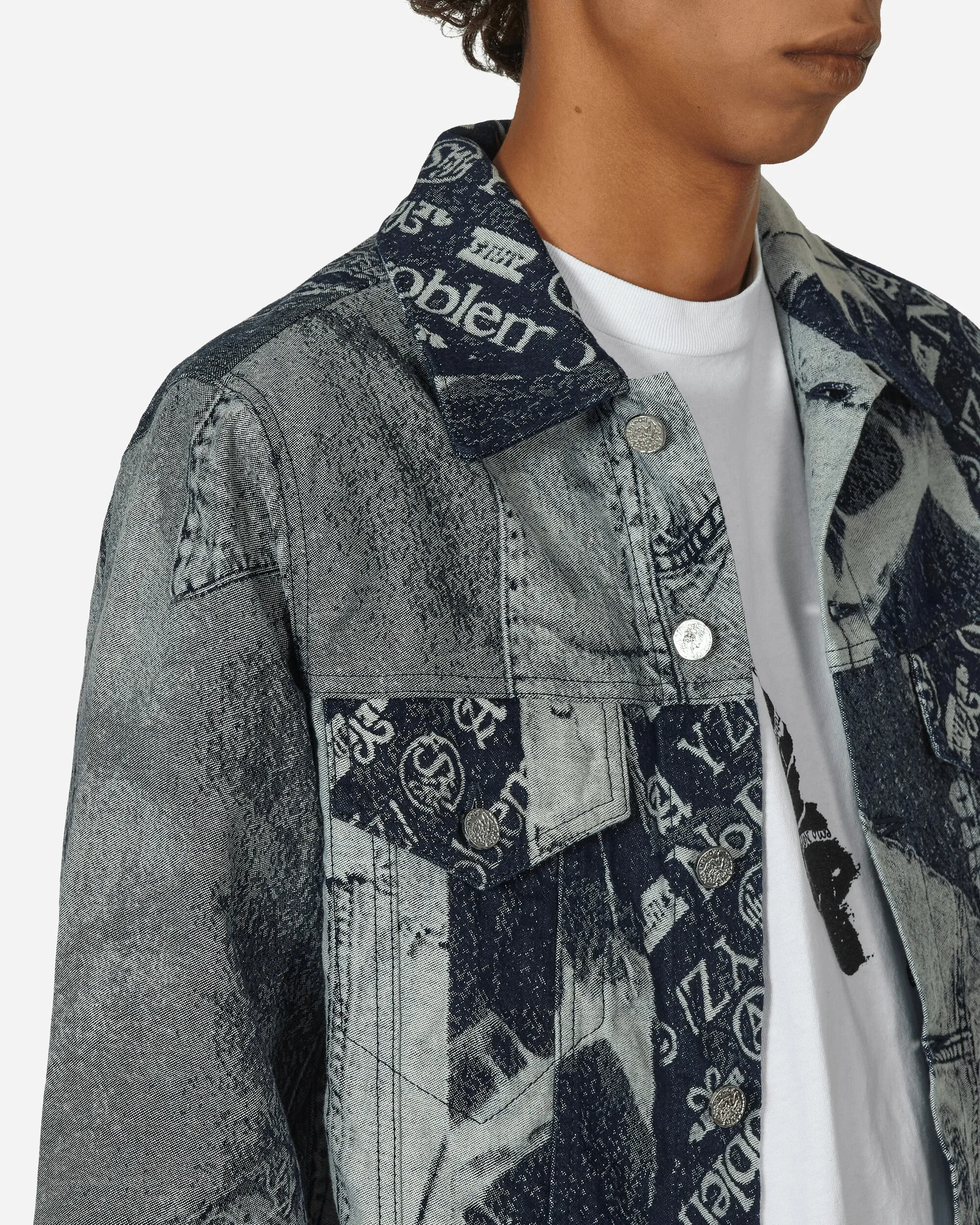 Patchwork Jacquard Trucker Jacket Indigo