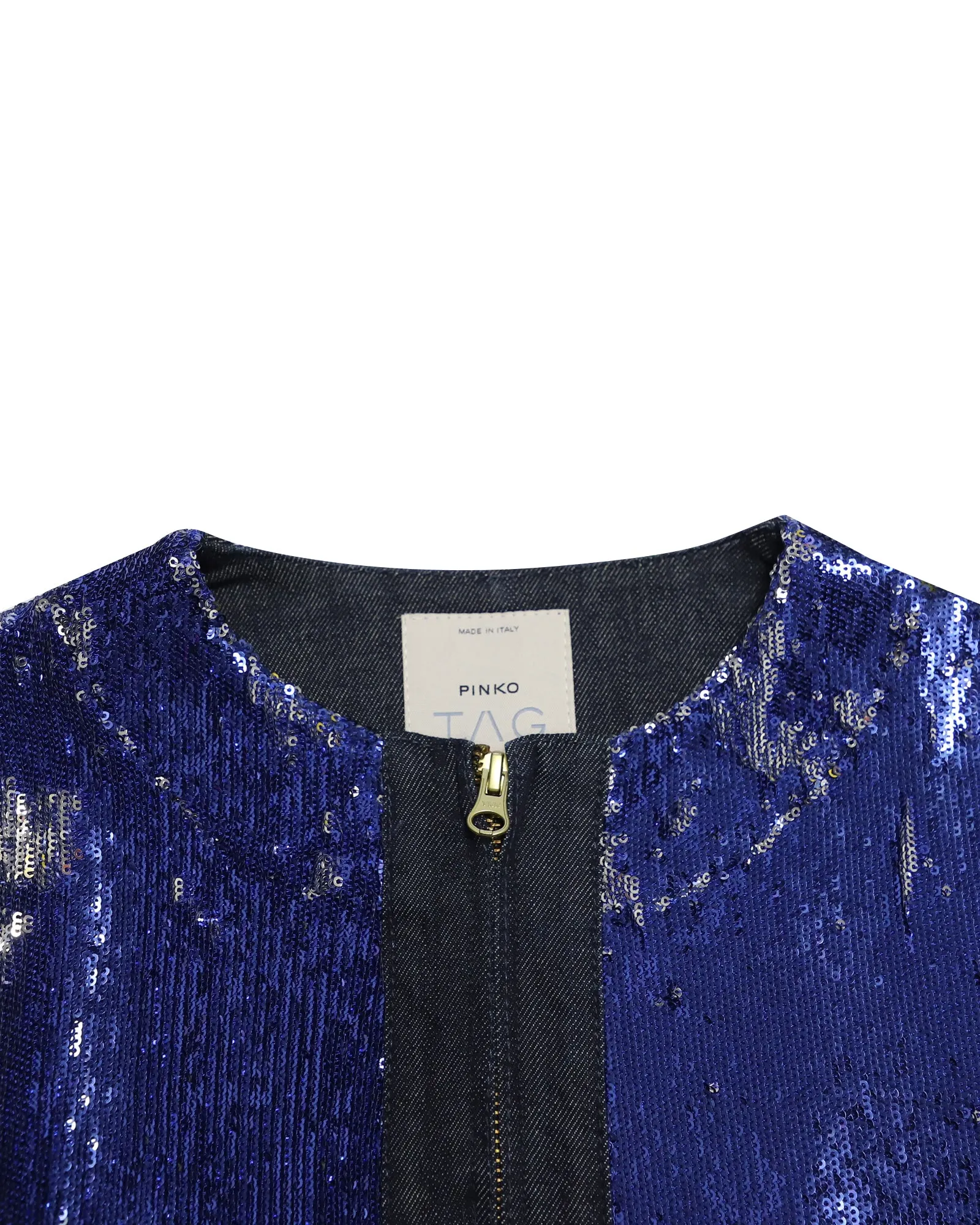 Pinko Tag Sequin Embellished Jacket in Blue Denim