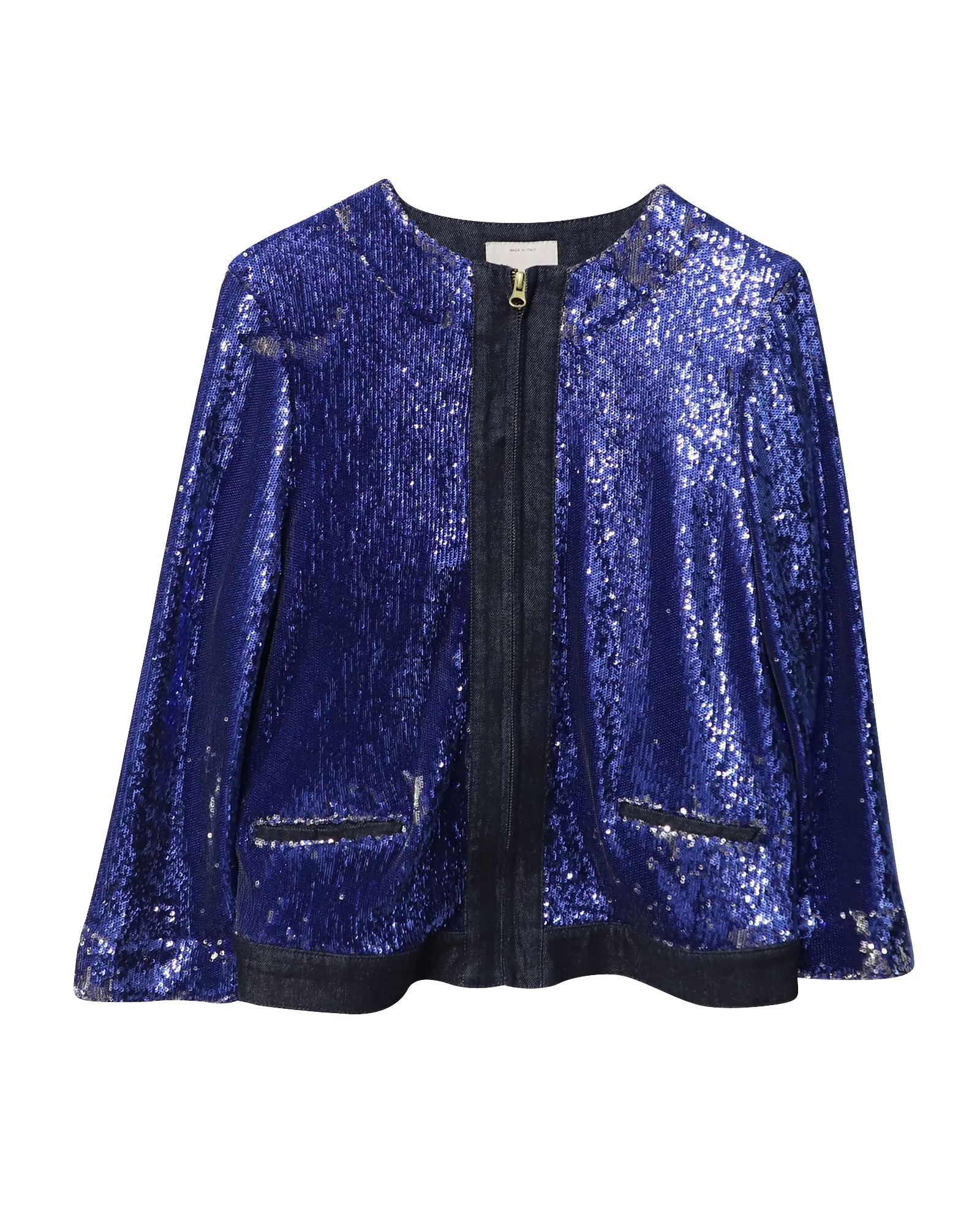 Pinko Tag Sequin Embellished Jacket in Blue Denim