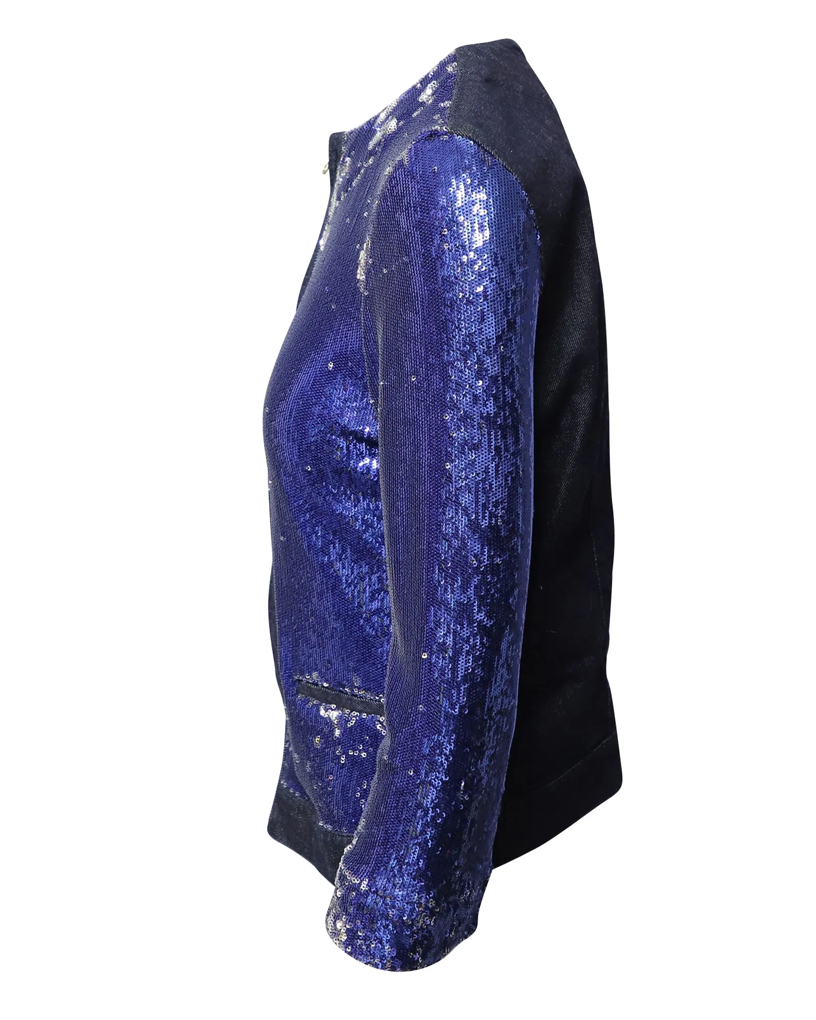 Pinko Tag Sequin Embellished Jacket in Blue Denim