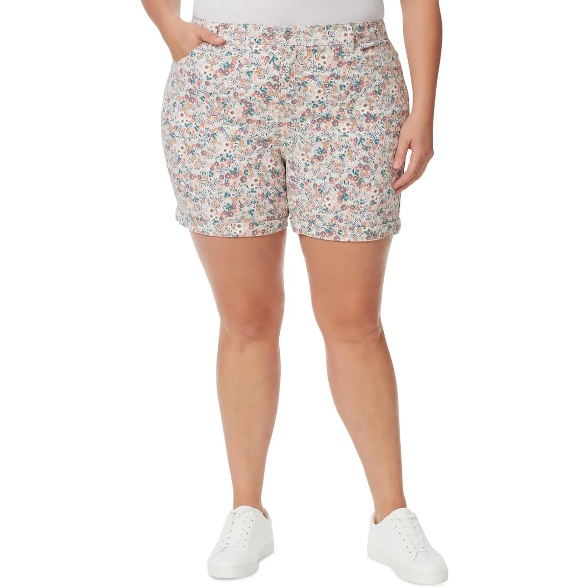 Plus Amanda Womens Flex Denim Classic Rise Denim Shorts