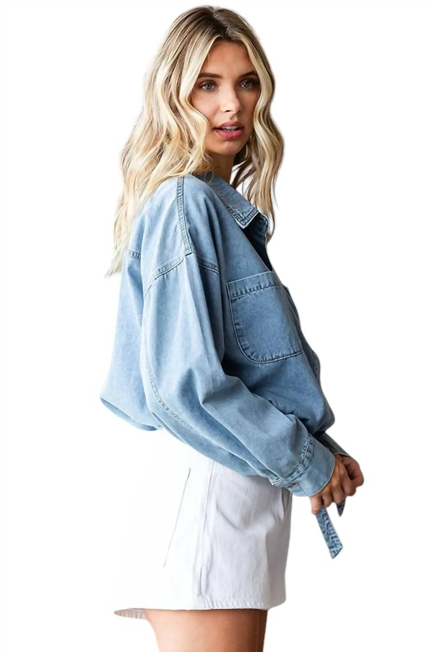 Plus Size Washed Denim Jacket