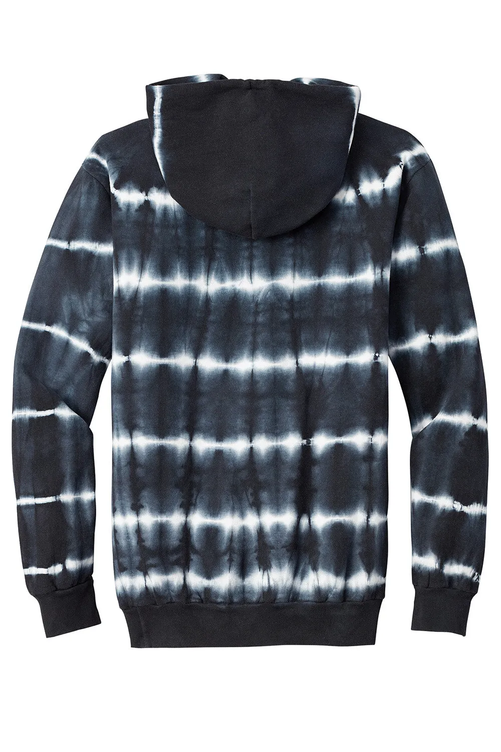 Port & Company Mens Allover Stripe Tie-Dye Fleece Hooded Sweatshirt Hoodie w/ Pouch Pocket - Black/White