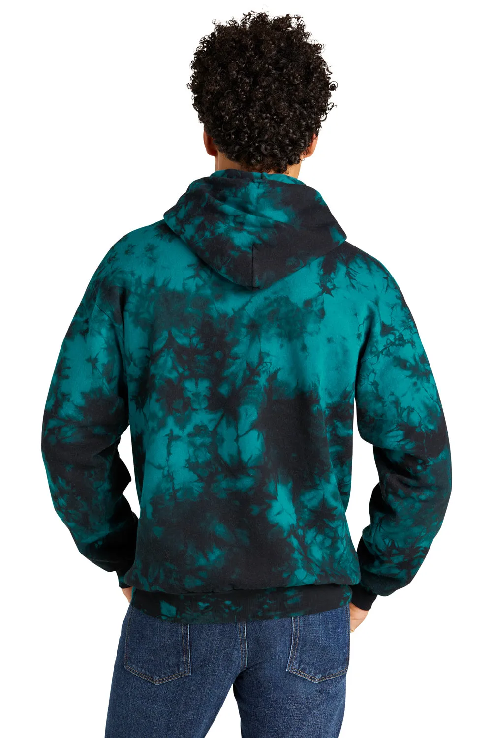 Port & Company Mens Crystal Tie-Dye Hooded Sweatshirt Hoodie w/ Pouch Pocket - Black/Teal
