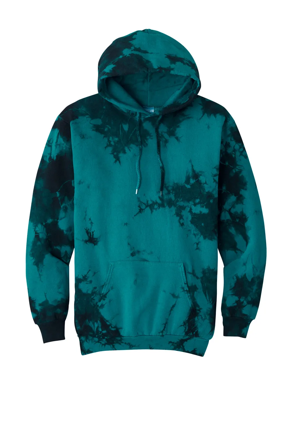 Port & Company Mens Crystal Tie-Dye Hooded Sweatshirt Hoodie w/ Pouch Pocket - Black/Teal