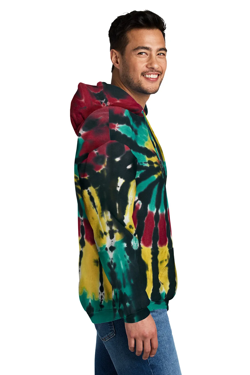 Port & Company Mens Tie-Dye Fleece Hooded Sweatshirt Hoodie w/ Pouch Pocket - Island