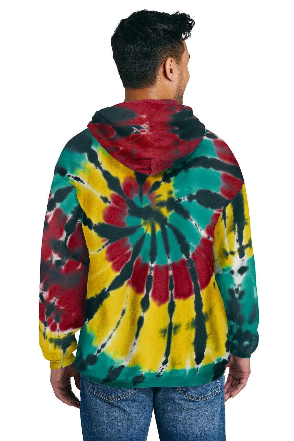 Port & Company Mens Tie-Dye Fleece Hooded Sweatshirt Hoodie w/ Pouch Pocket - Island