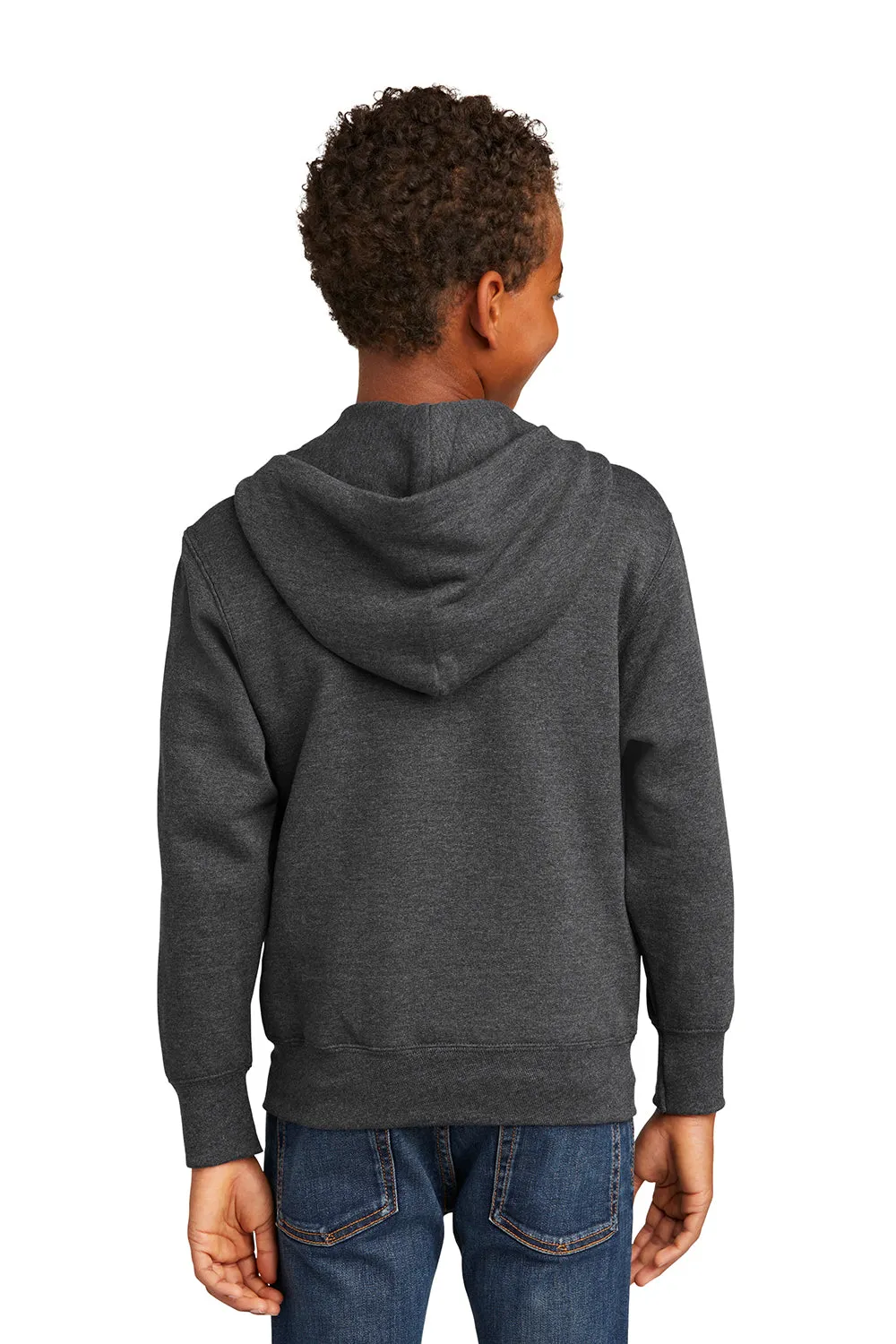 Port & Company Youth Core Pill Resistant Fleece Full Zip Hooded Sweatshirt Hoodie w/ Pockets - Heather Dark Grey