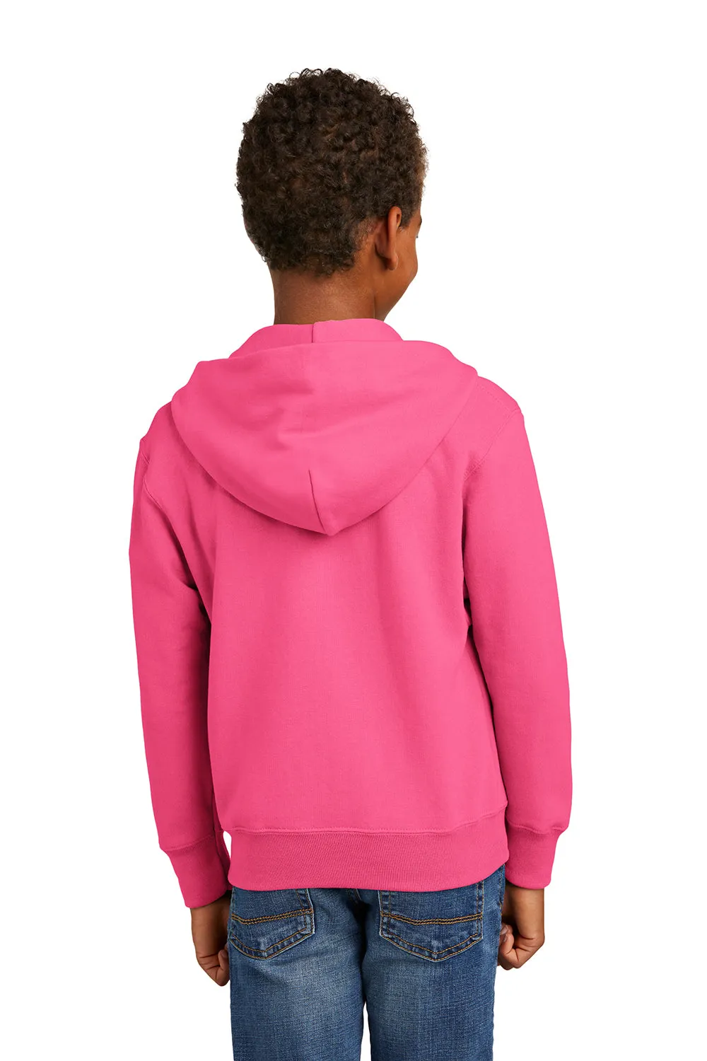 Port & Company Youth Core Pill Resistant Fleece Full Zip Hooded Sweatshirt Hoodie w/ Pockets - Neon Pink