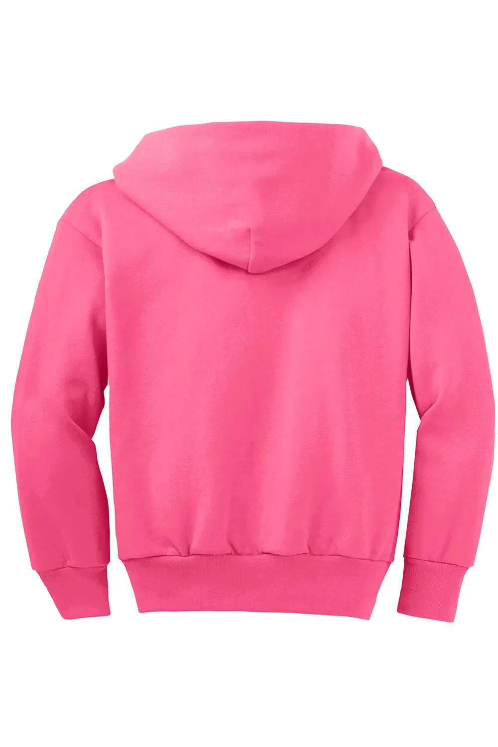 Port & Company Youth Core Pill Resistant Fleece Full Zip Hooded Sweatshirt Hoodie w/ Pockets - Neon Pink