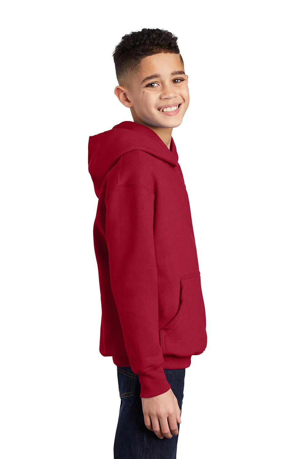 Port & Company Youth Core Pill Resistant Fleece Hooded Sweatshirt Hoodie w/ Pouch Pocket - Red
