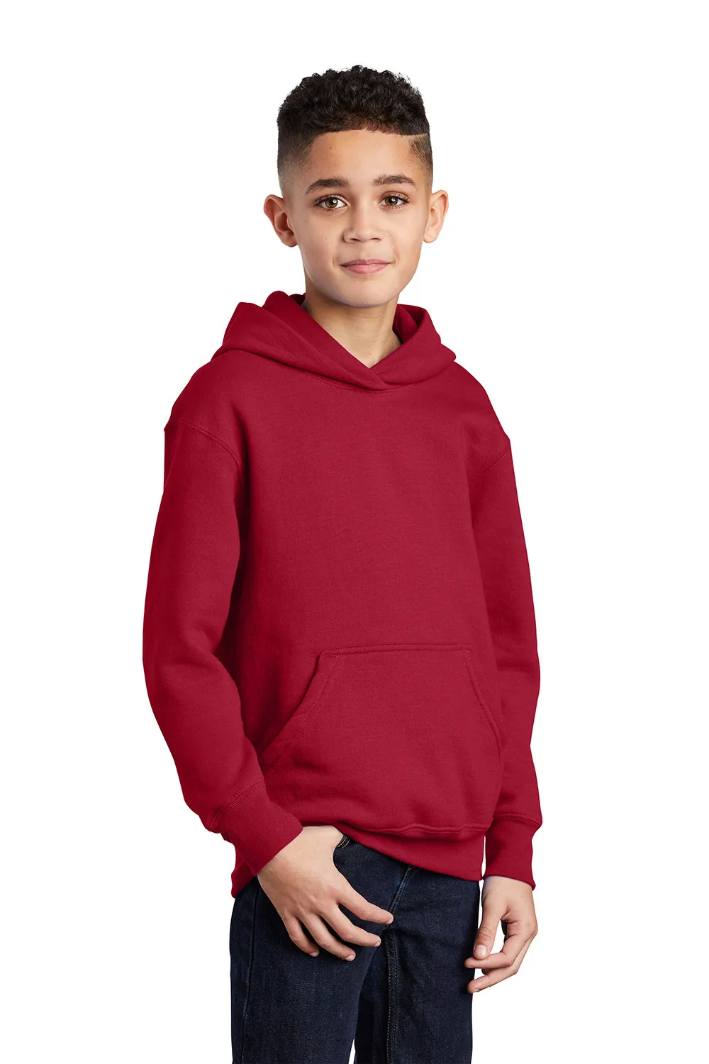 Port & Company Youth Core Pill Resistant Fleece Hooded Sweatshirt Hoodie w/ Pouch Pocket - Red