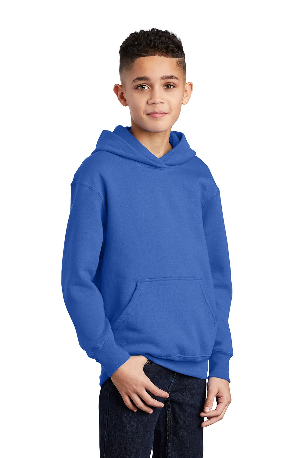 Port & Company Youth Core Pill Resistant Fleece Hooded Sweatshirt Hoodie w/ Pouch Pocket - Royal Blue