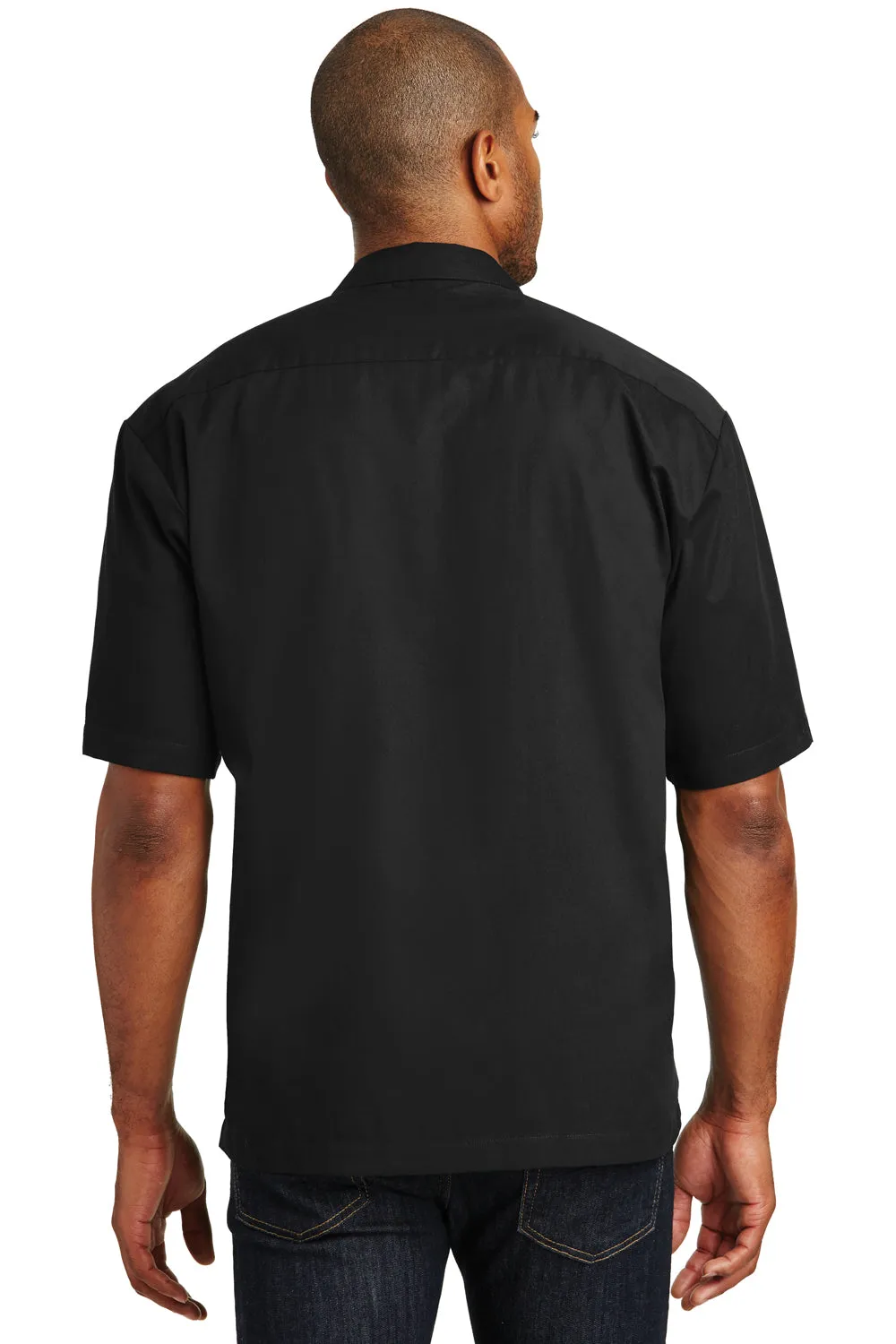 Port Authority Mens Retro Easy Care Wrinkle Resistant Short Sleeve Button Down Camp Shirt - Black/Light Stone - Closeout