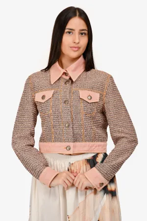 Pre-Loved Chanel™ Runway 2018 Pink Cotton Cropped Denim Jacket Size 40