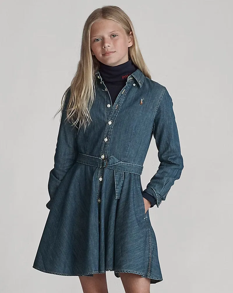 Ralph Lauren Girls Denim Shirt Dress in Blue