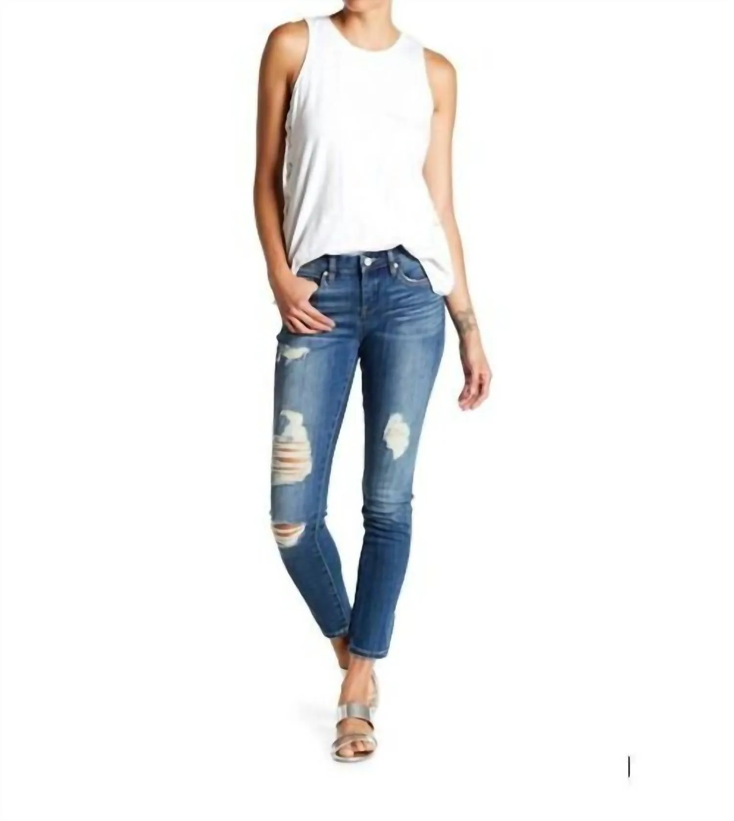 Reade Classic Skinny Distressed Ankle Jean In Blue