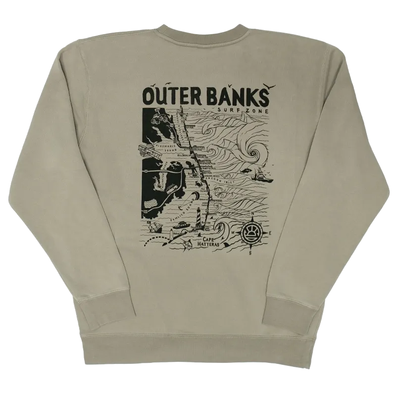 REAL Outer Banks Map Crew Sweatshirt-Cement