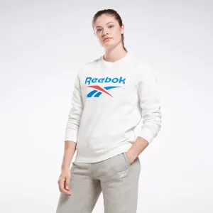 Reebok Women's Identity Big Logo Fleece Crew Sweatshirt White Reebok