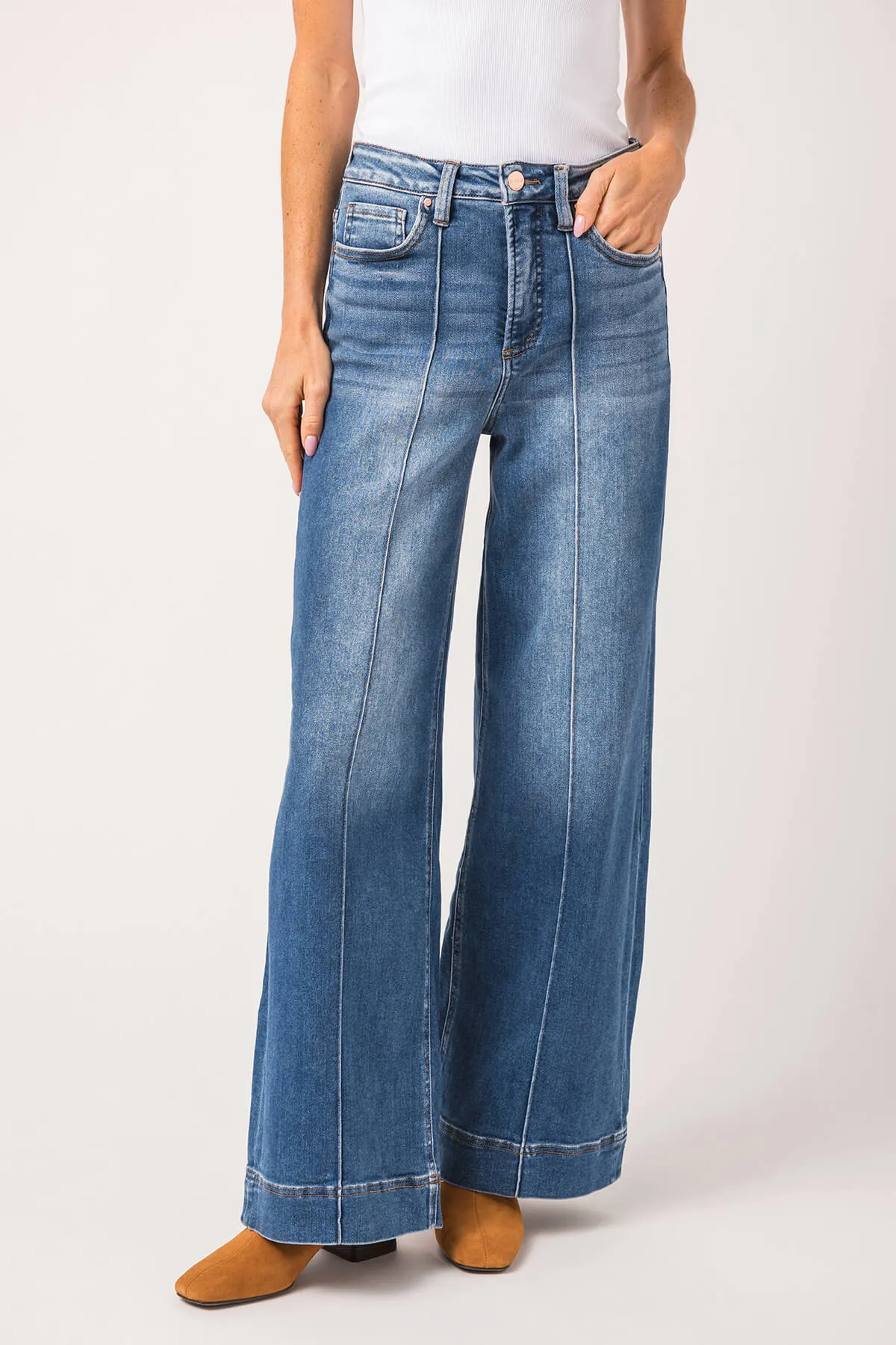 Risen Dani High Rise Front Pintuck Ankle Wide Leg Jeans