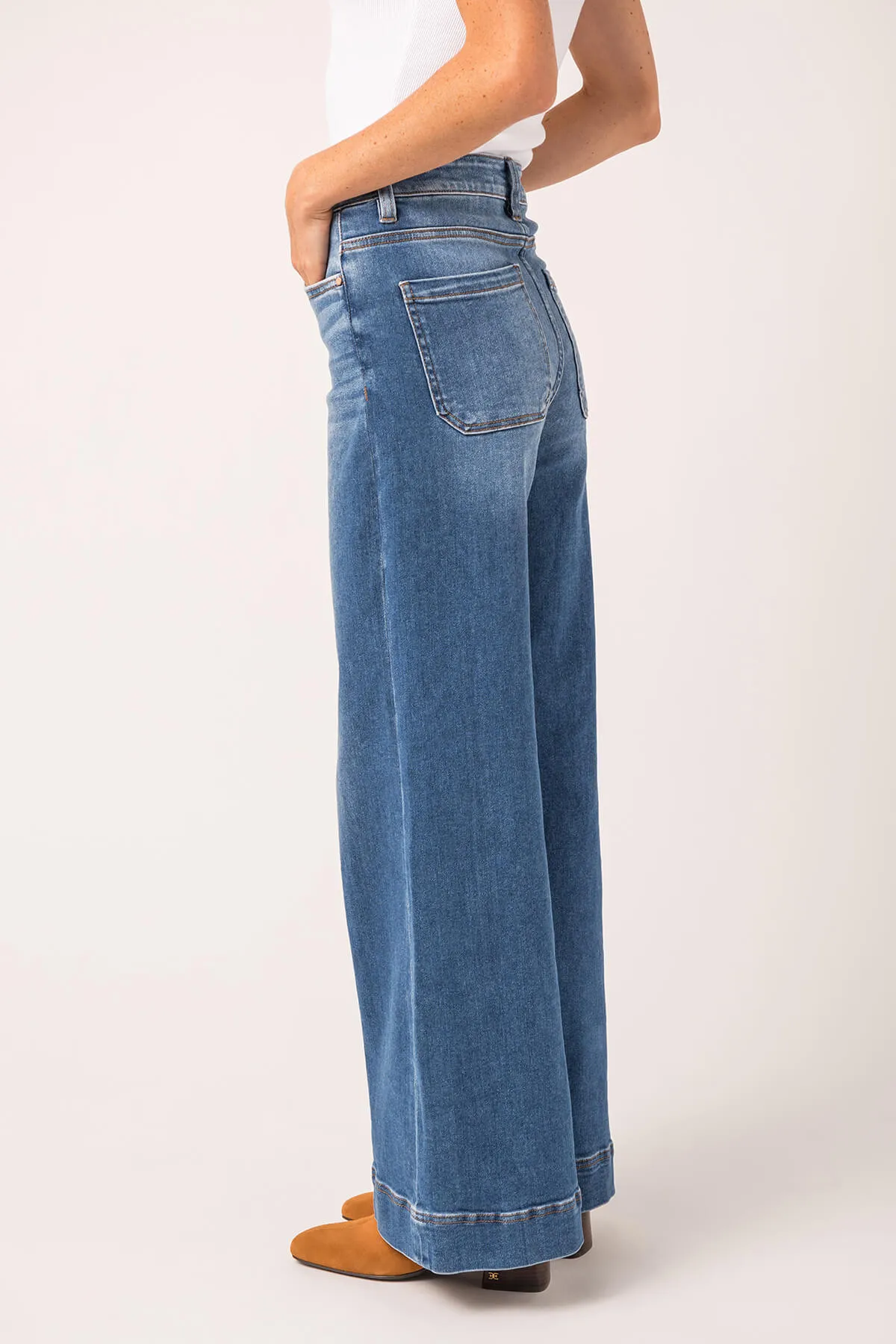 Risen Dani High Rise Front Pintuck Ankle Wide Leg Jeans