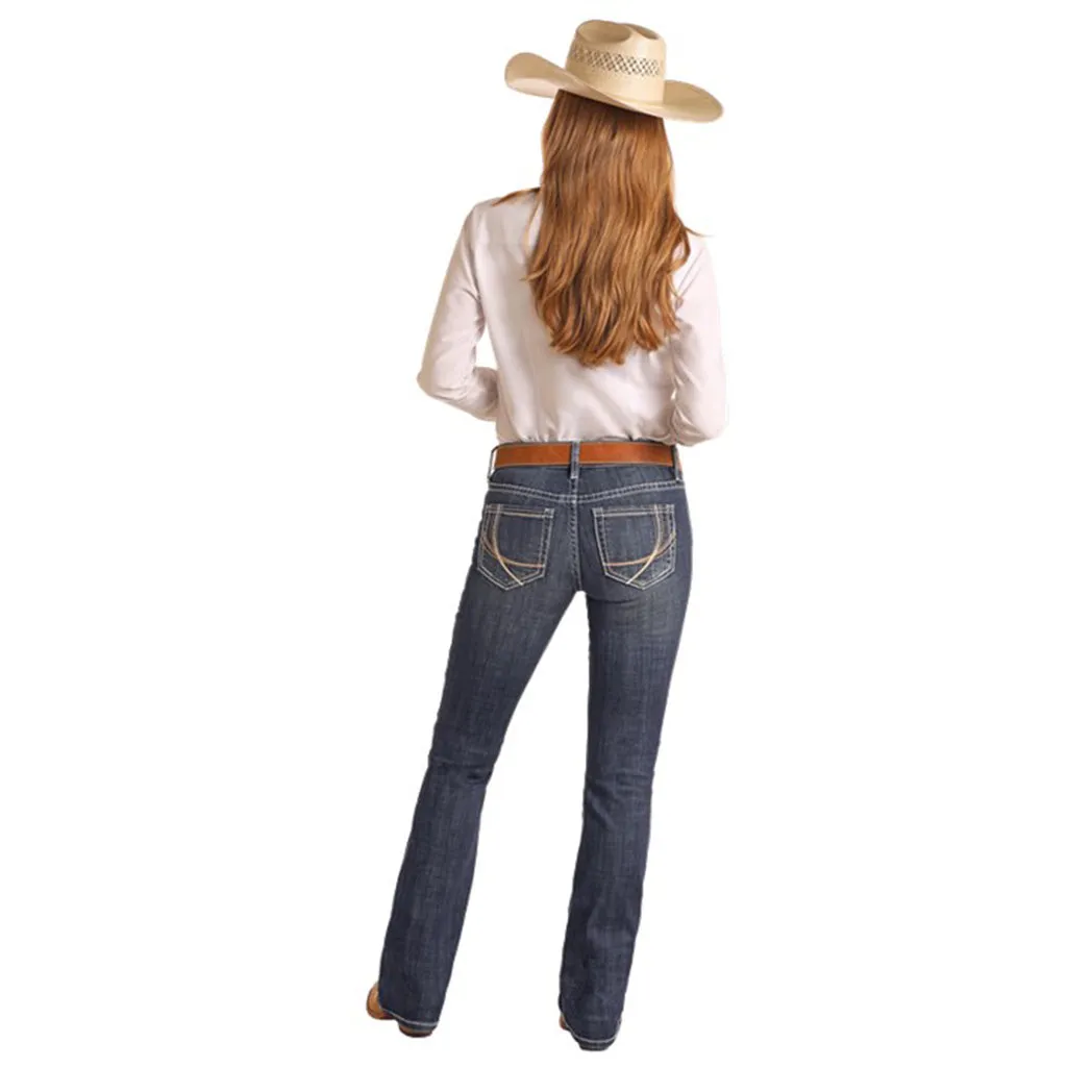 Rock & Roll Women's Dark Wash Embossed Riding Jean