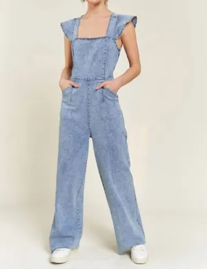 Ruffled Denim Jumpsuit