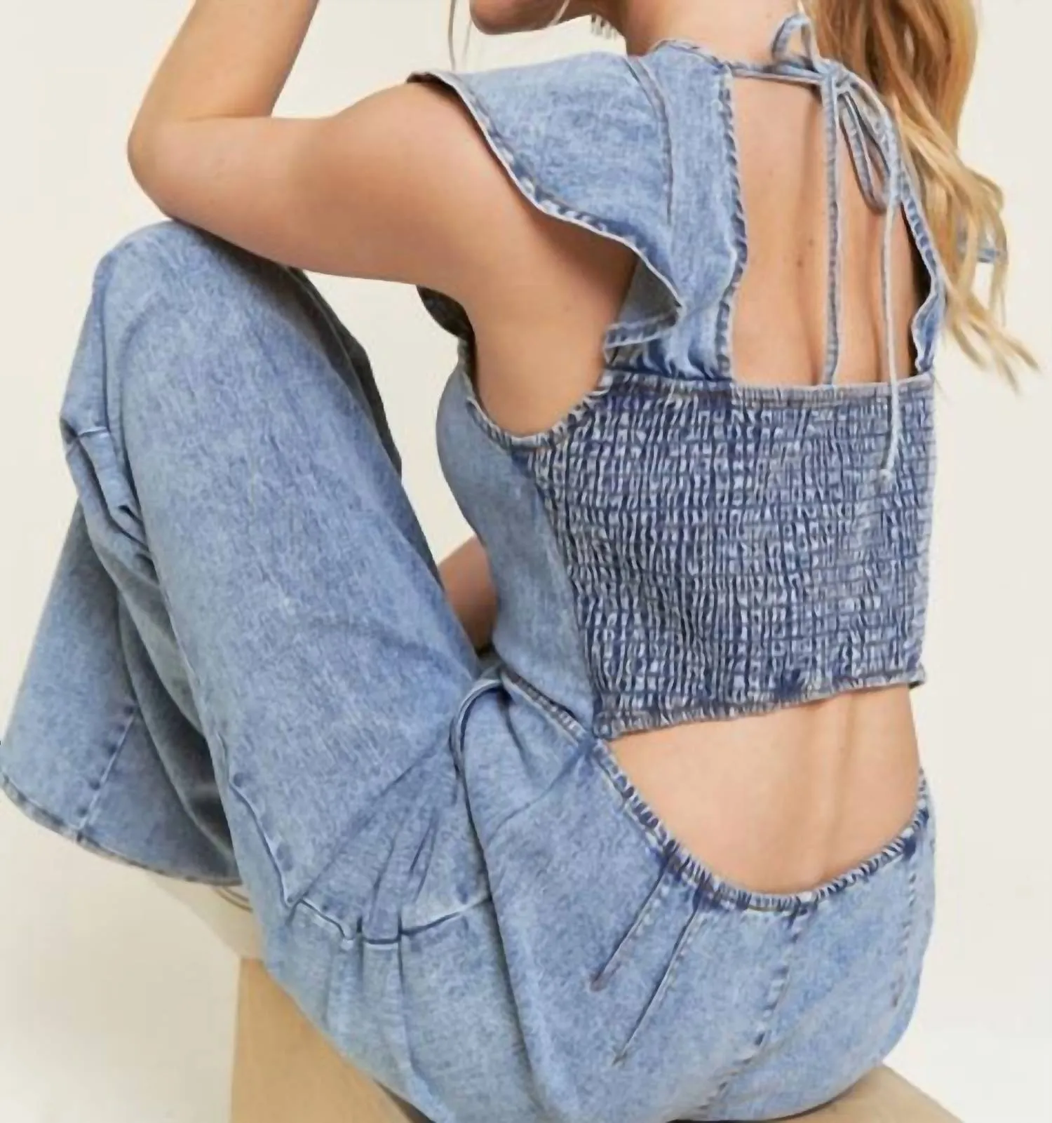 Ruffled Denim Jumpsuit