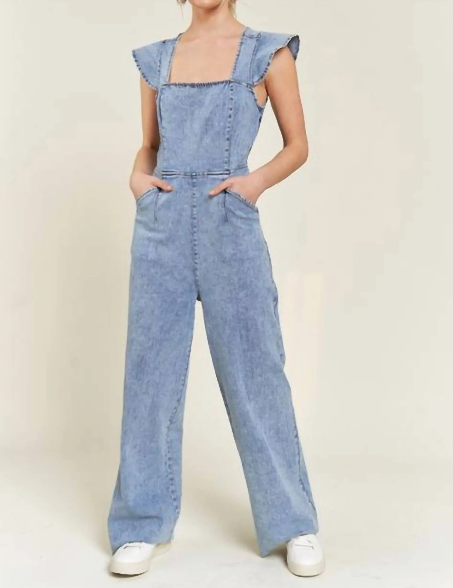 Ruffled Denim Jumpsuit
