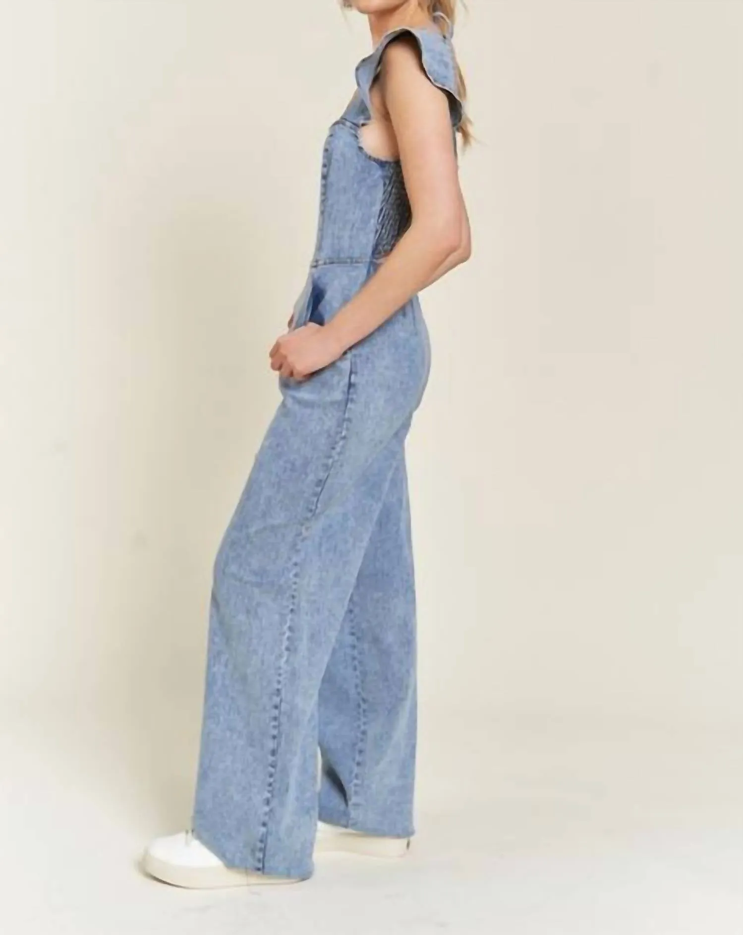 Ruffled Denim Jumpsuit