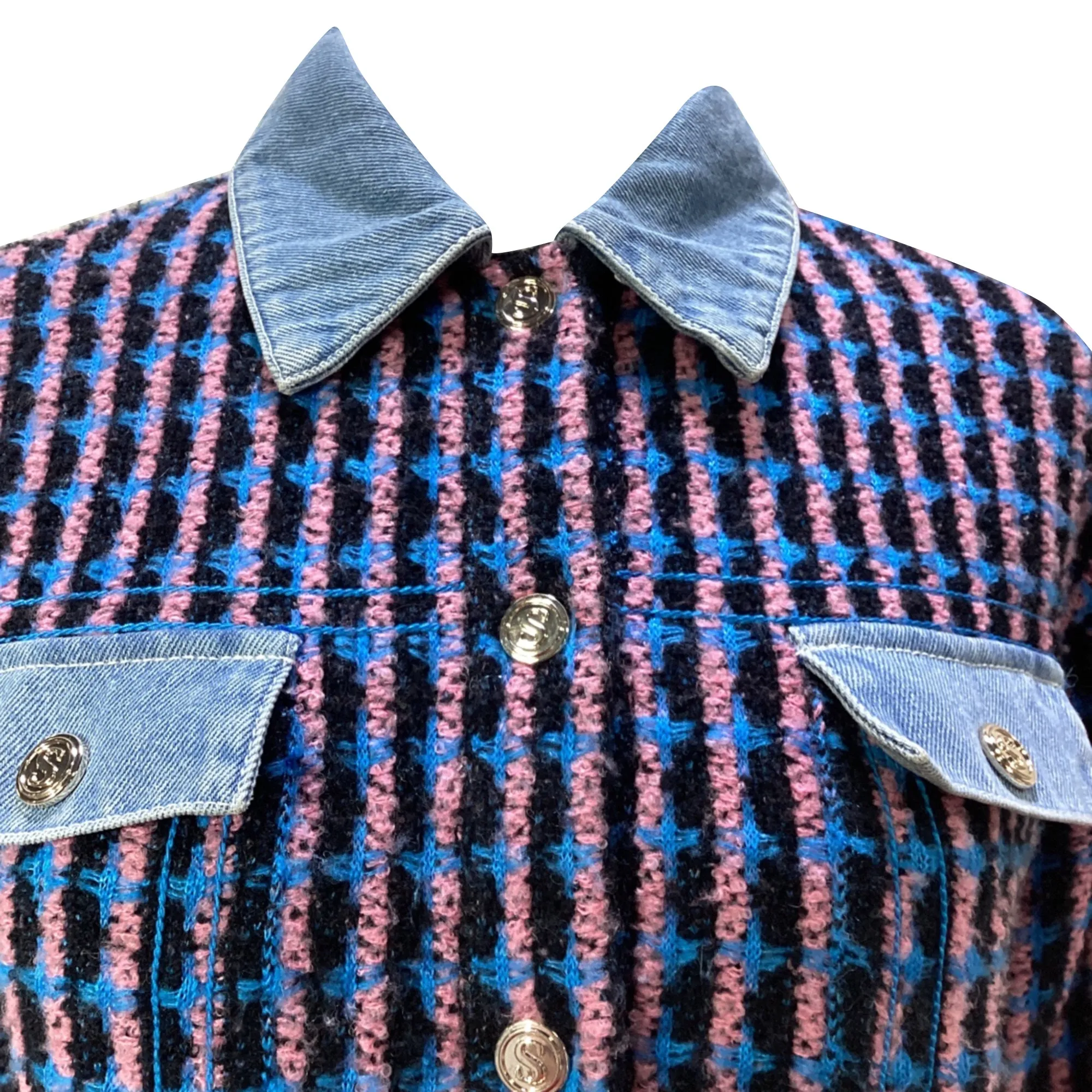 Sandro Paris Gigina Denim Trim Jacket in Multicolor Tweed Wool