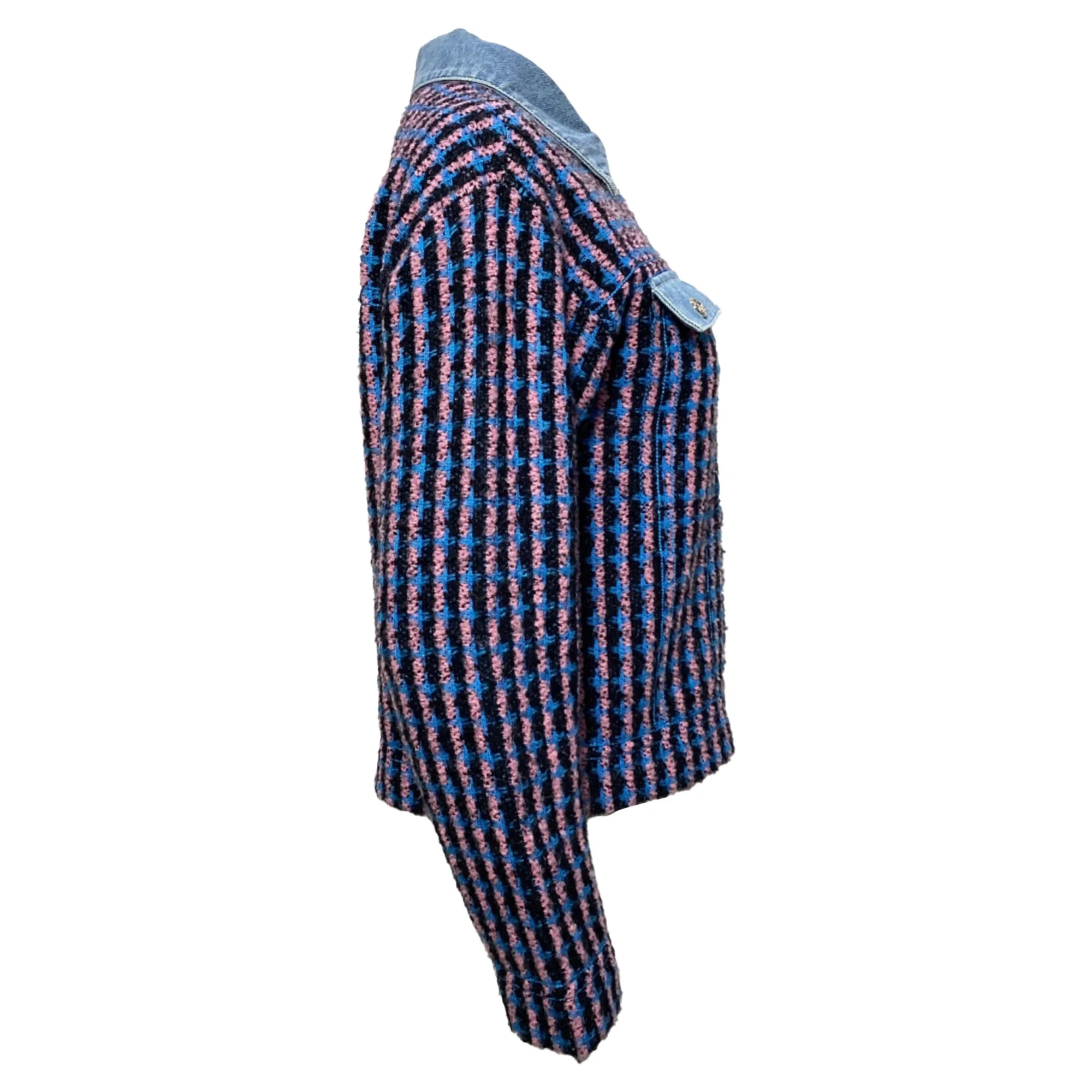 Sandro Paris Gigina Denim Trim Jacket in Multicolor Tweed Wool