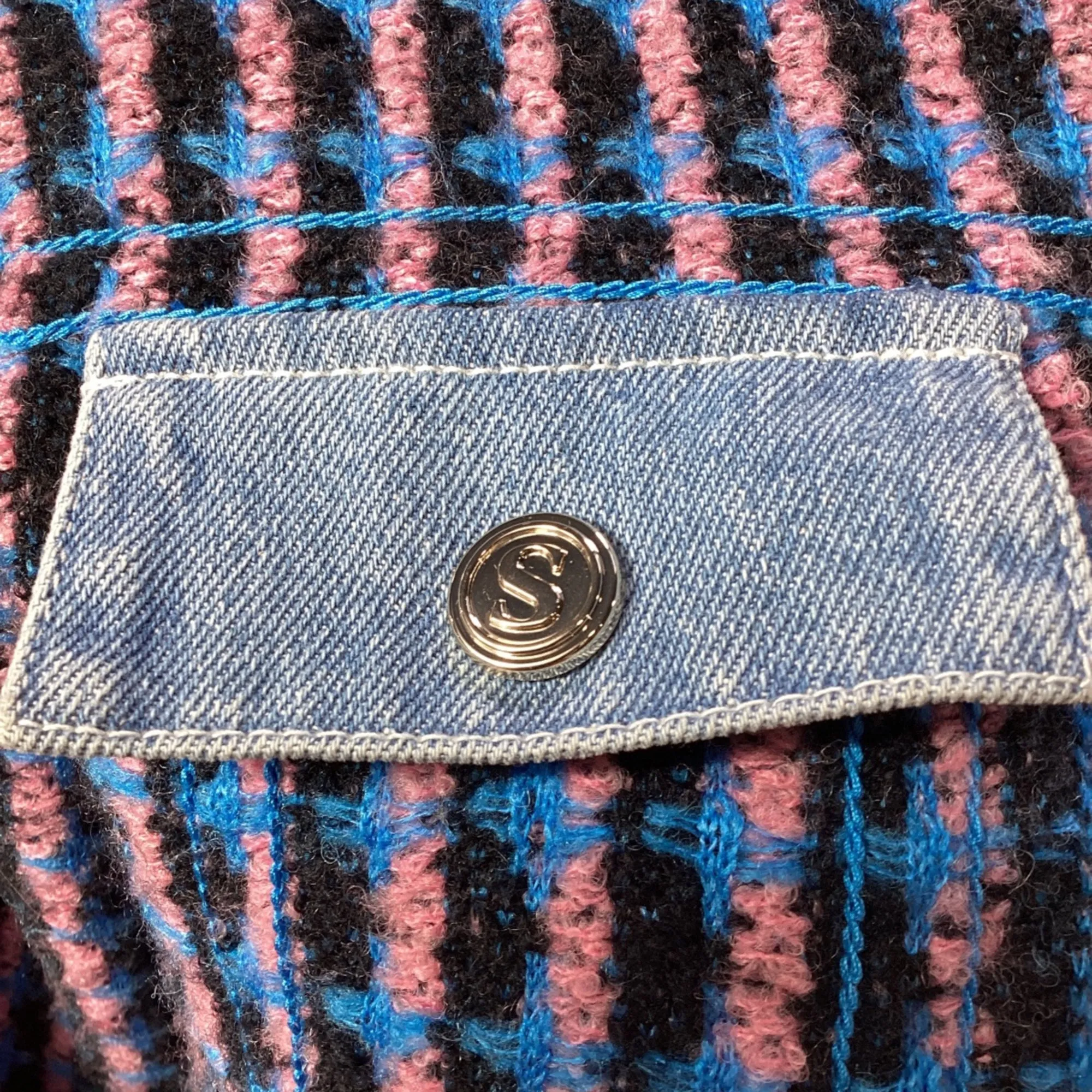 Sandro Paris Gigina Denim Trim Jacket in Multicolor Tweed Wool