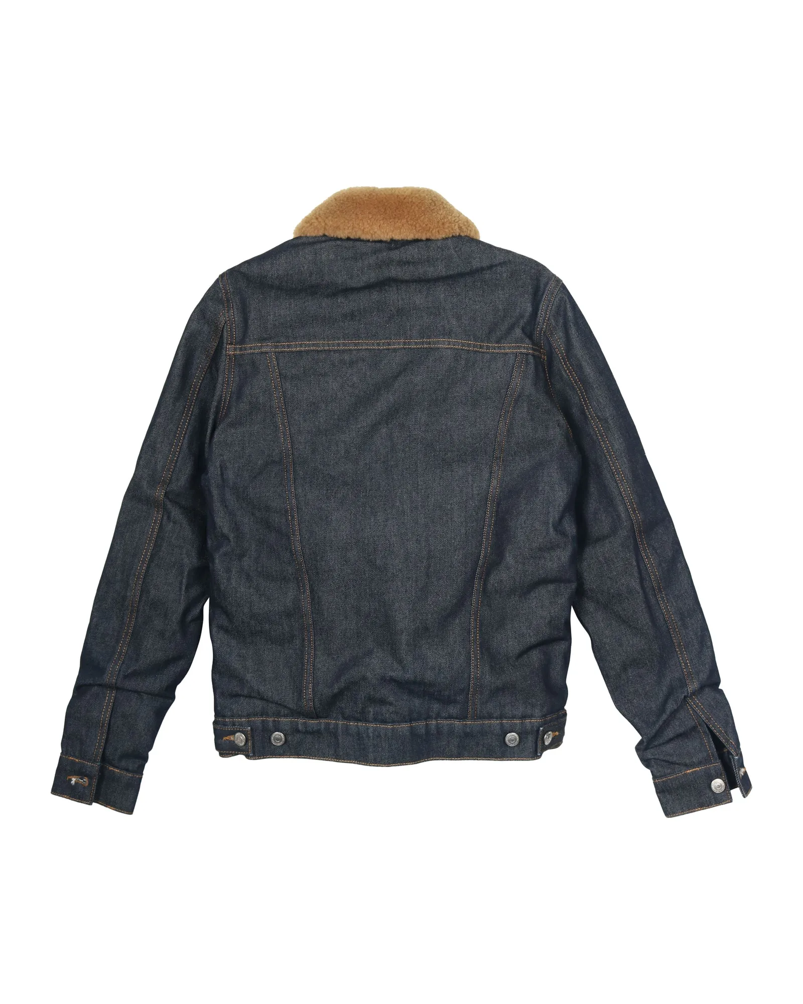 Sandro Paris Shearling Trucker Jacket in Blue Cotton Denim