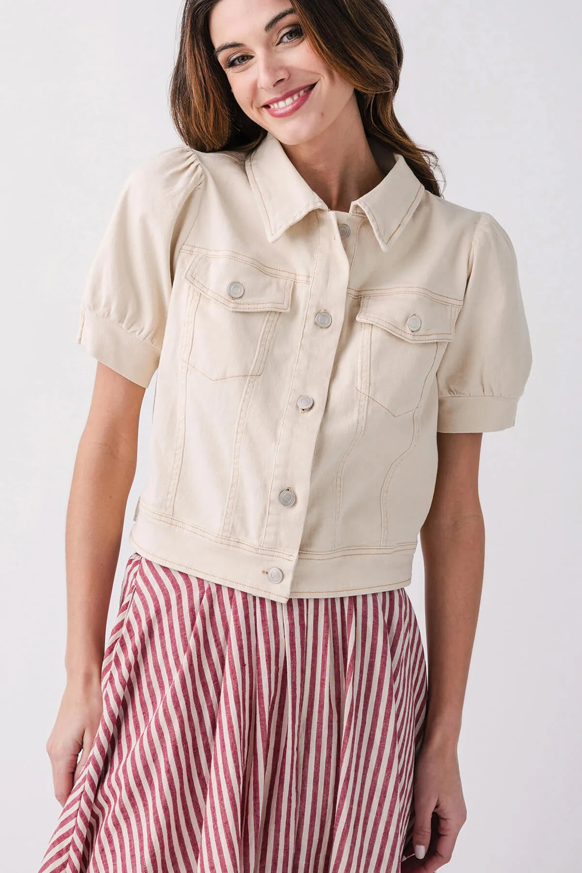 Skies Are Blue Denim Puff Sleeve Jacket