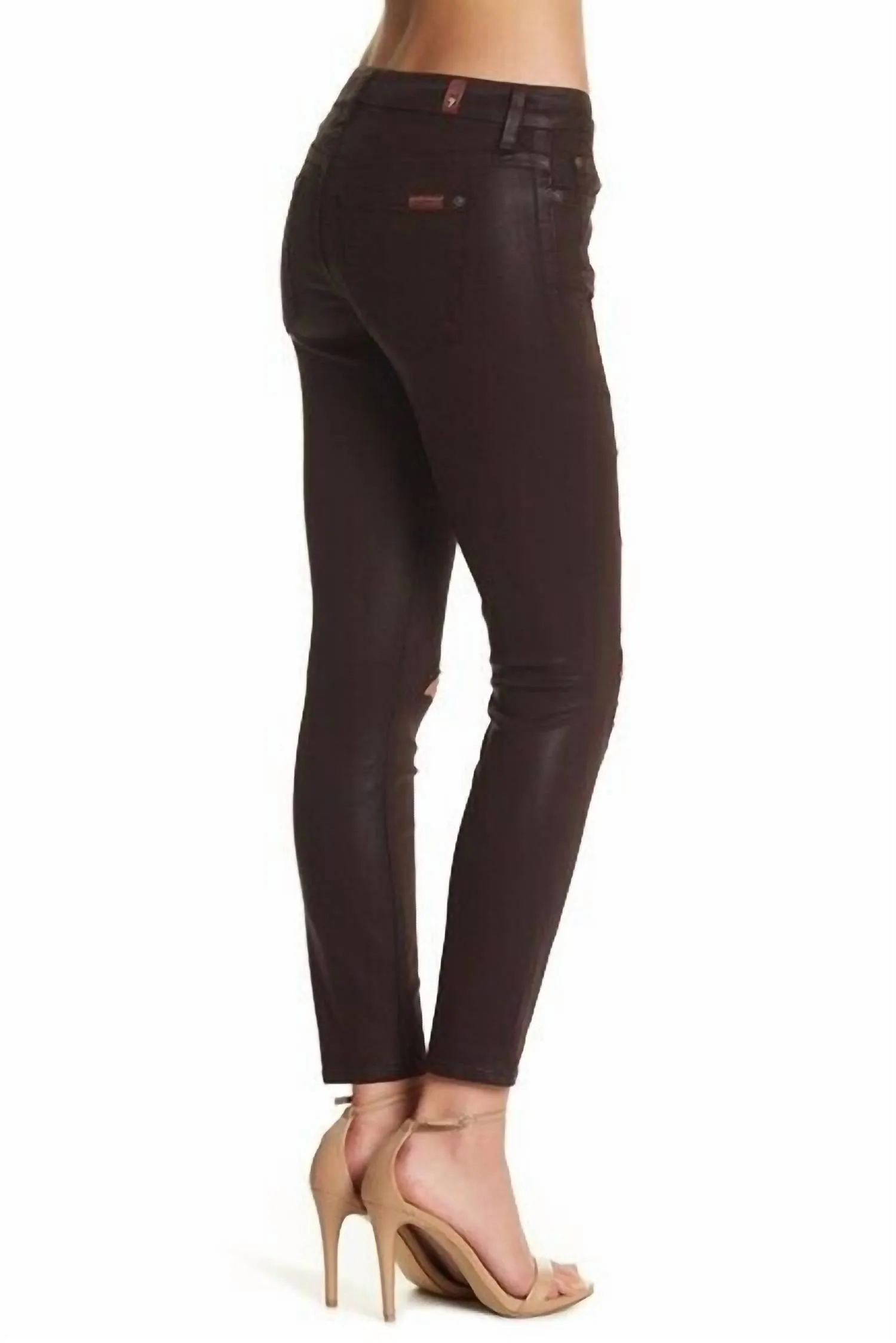 Skinny Coated Distressed Jeans In Red