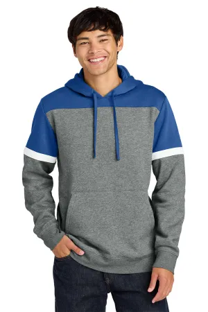 Sport-Tek Mens Drive Fleece Colorblock Hooded Sweatshirt Hoodie w/ Pouch Pocket - True Royal Blue/Heather Vintage Grey