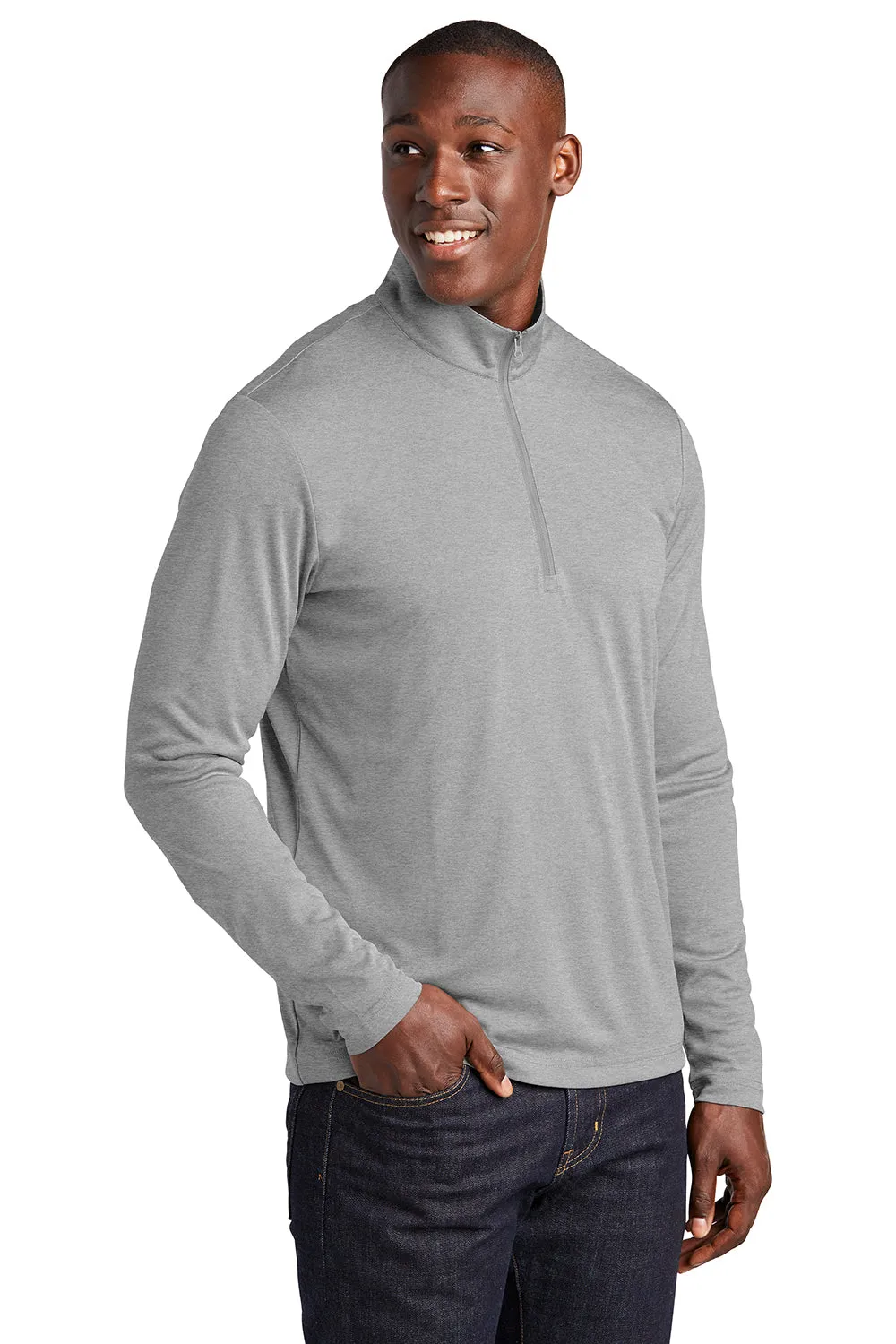 Sport-Tek Mens Endeavor Moisture Wicking 1/4 Zip Sweatshirt - Heather Light Grey