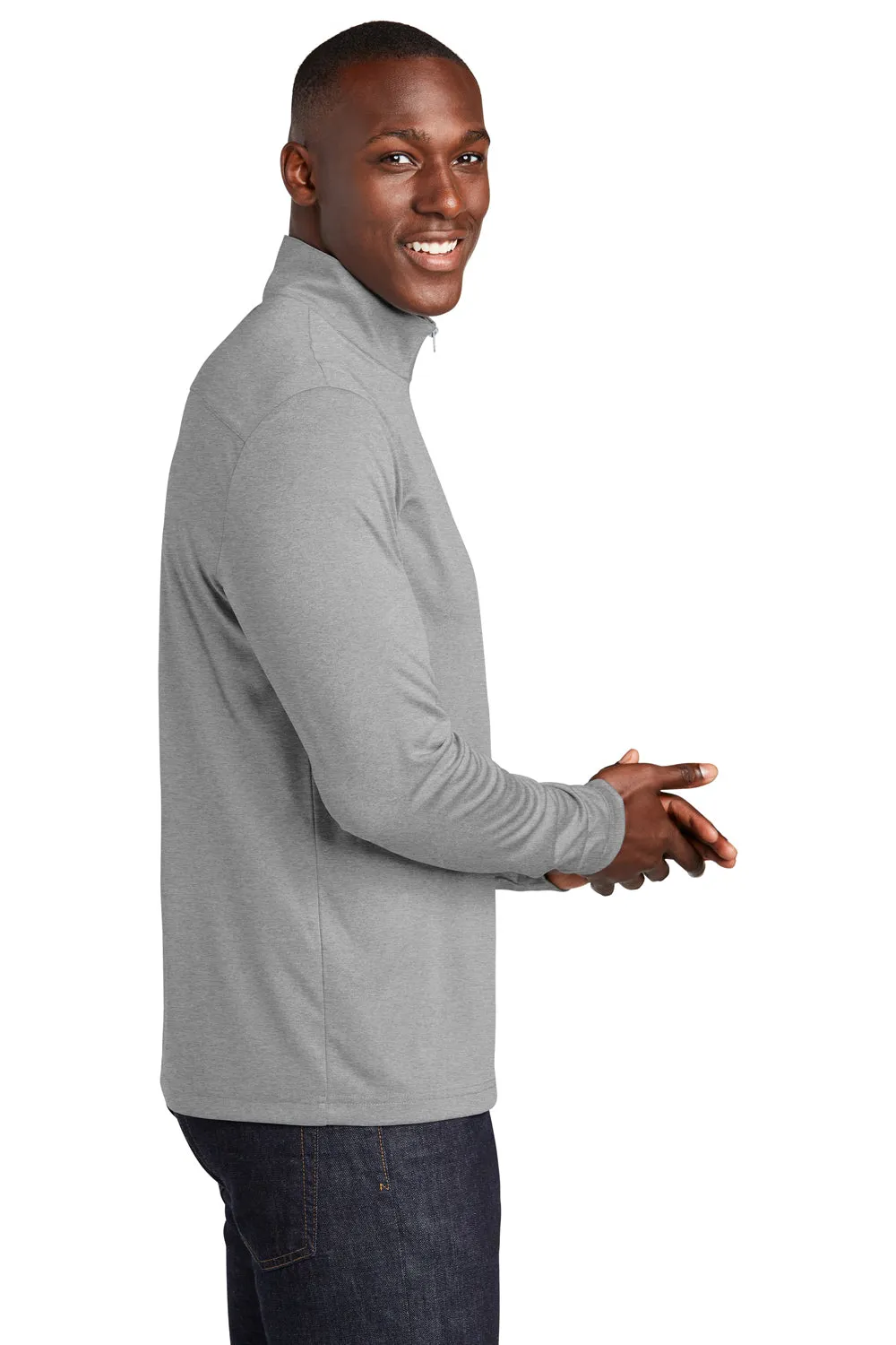 Sport-Tek Mens Endeavor Moisture Wicking 1/4 Zip Sweatshirt - Heather Light Grey