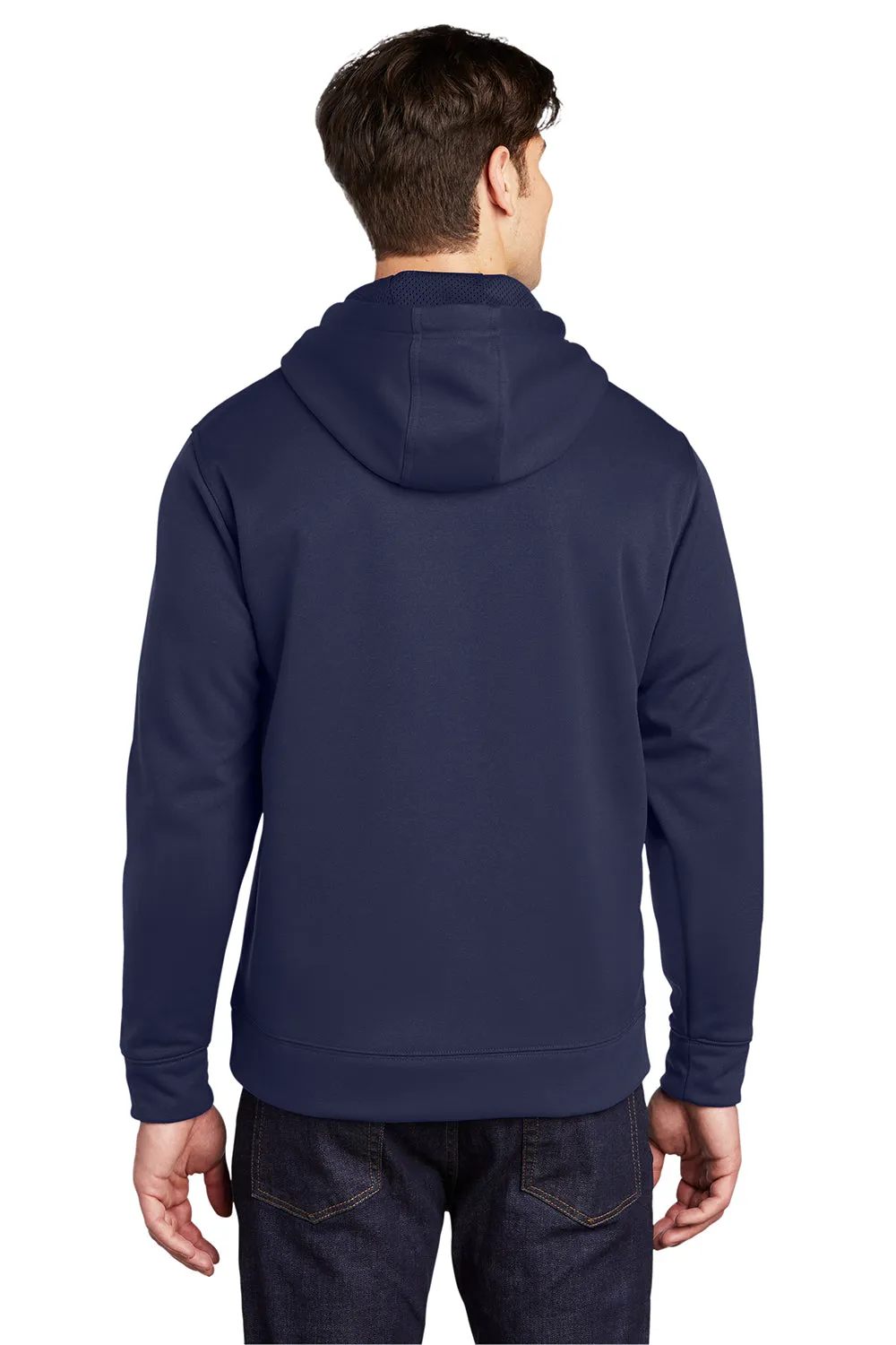 Sport-Tek Mens Repel Moisture Wicking Hooded Sweatshirt Hoodie w/ Pouch Pocket - True Navy Blue